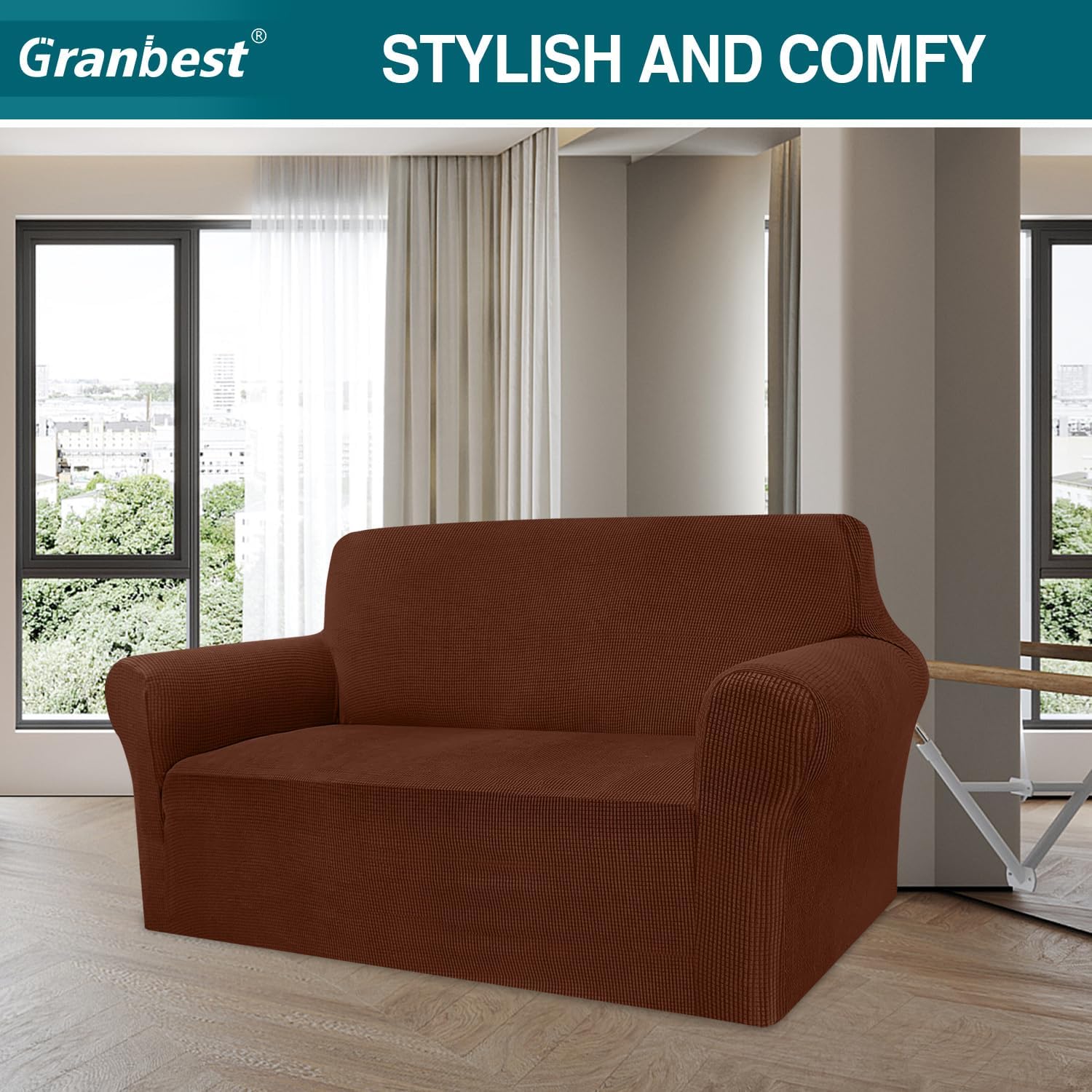 Granbest - Housse de canapé jacquard - 2 places - élastique, anti-animaux