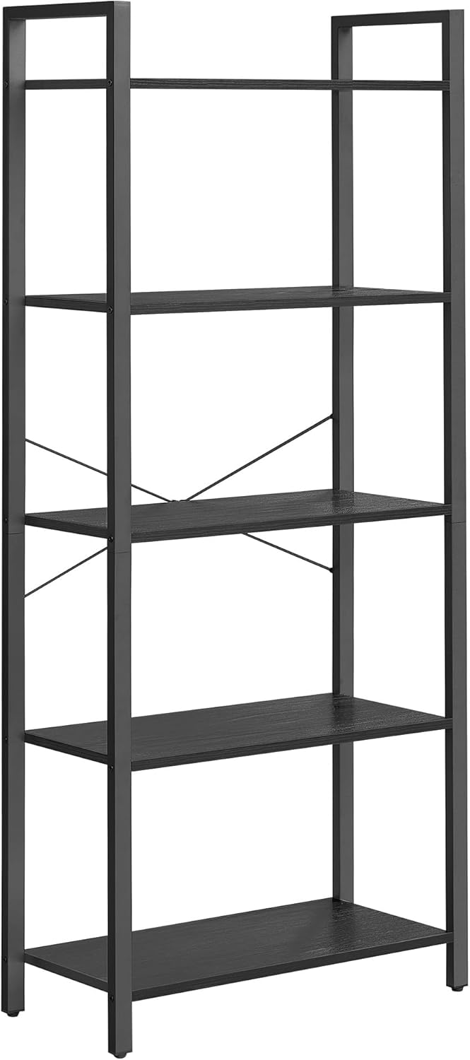 VASAGLE - étagère industrielle 5 niveaux - 30x66x153 cm - bois noir et rangement - LLS061B56
