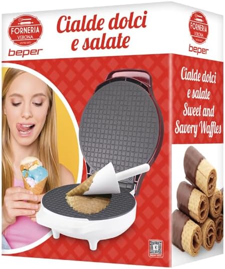 BEPER - gaufrier électrique série P101CUD002 - 18 cm - 1000 W, poignée isolante, accessoires cônes inclus - P101CUD002