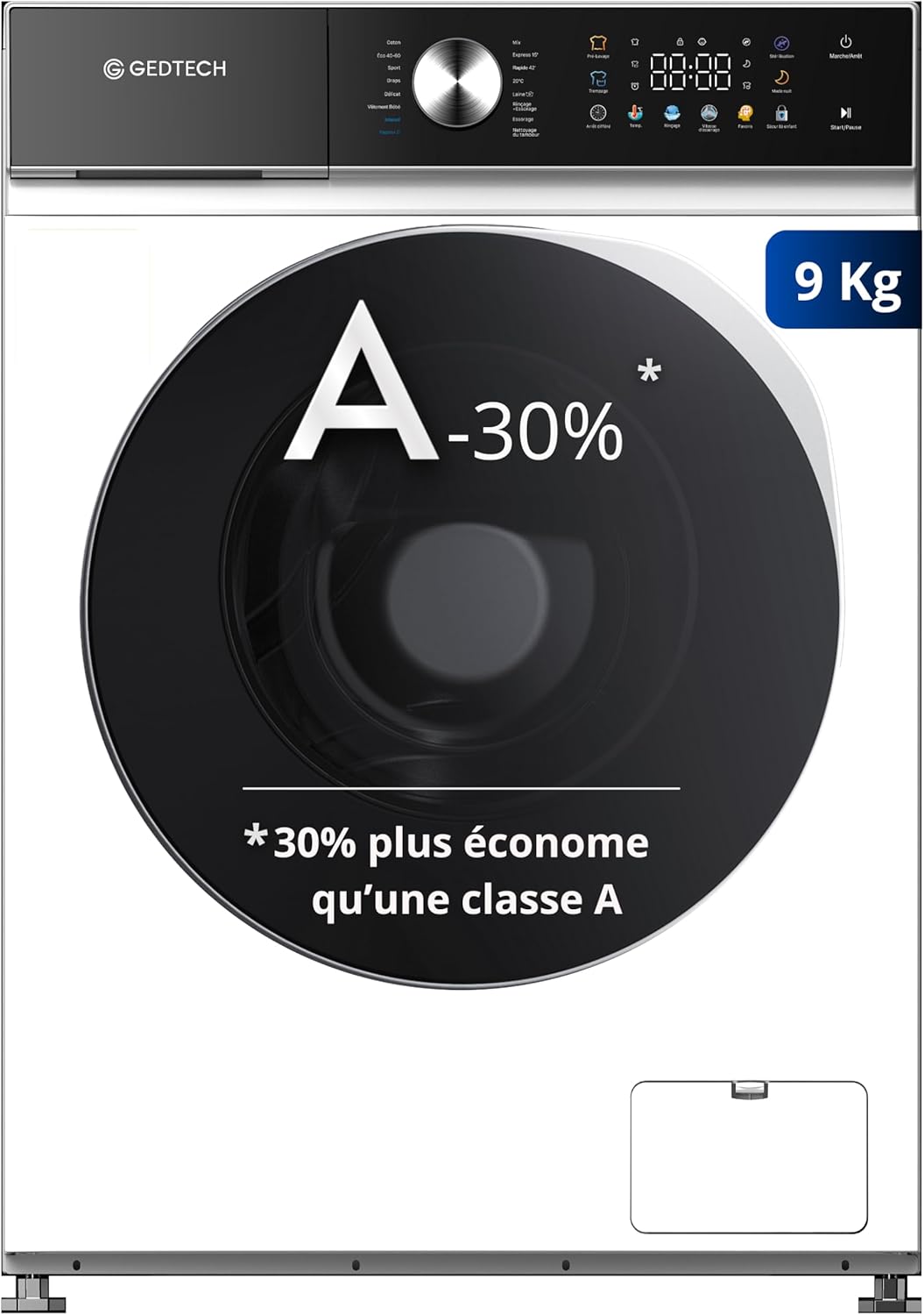 GEDTECH - Lave-linge frontal 9Kg LED - 1400tr/mn, 16 programmes, éco GLLPS91400WH