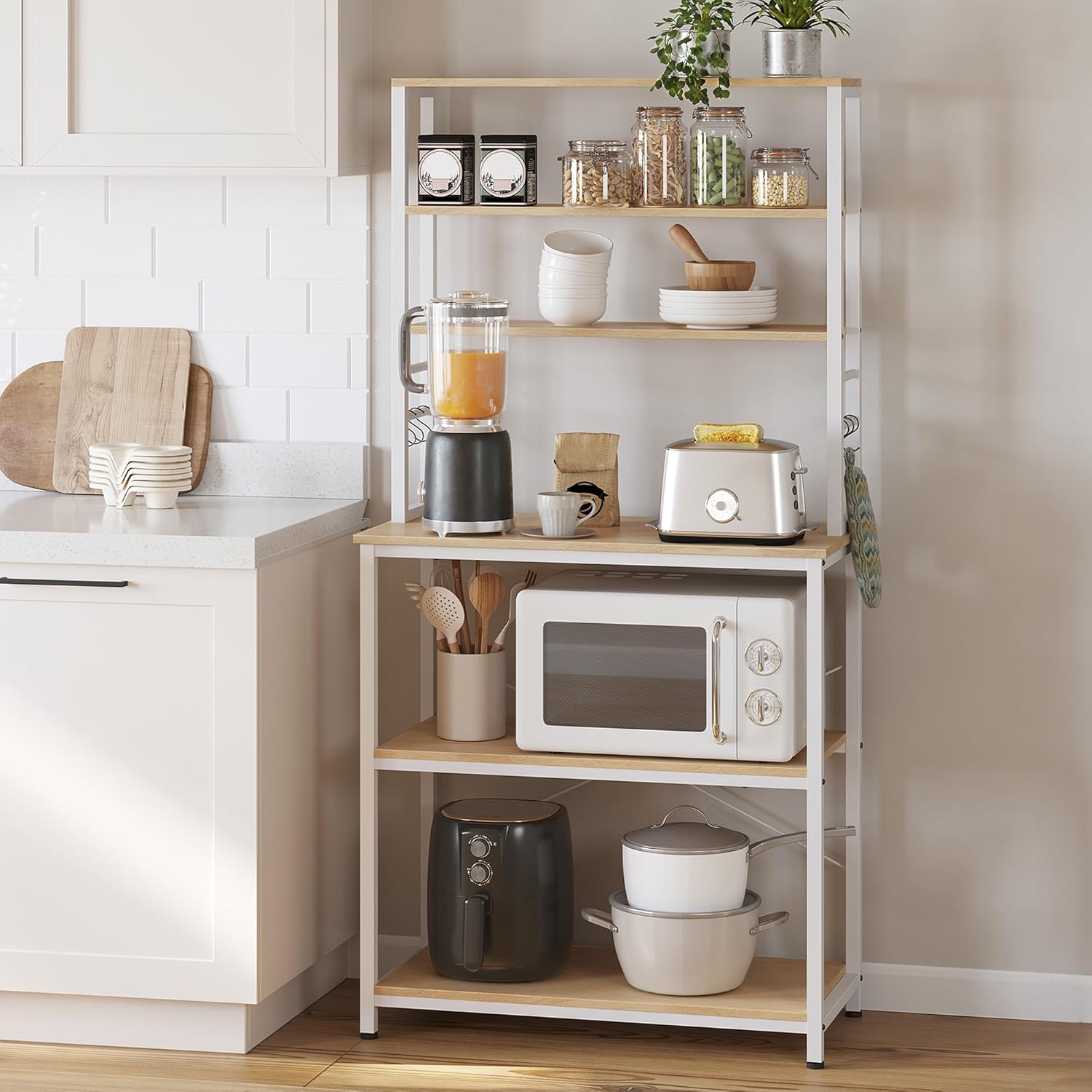 VASAGLE - étagère cuisine industrielle, 40x80x167cm, 6 niveaux, 6 crochets, KKS019W09