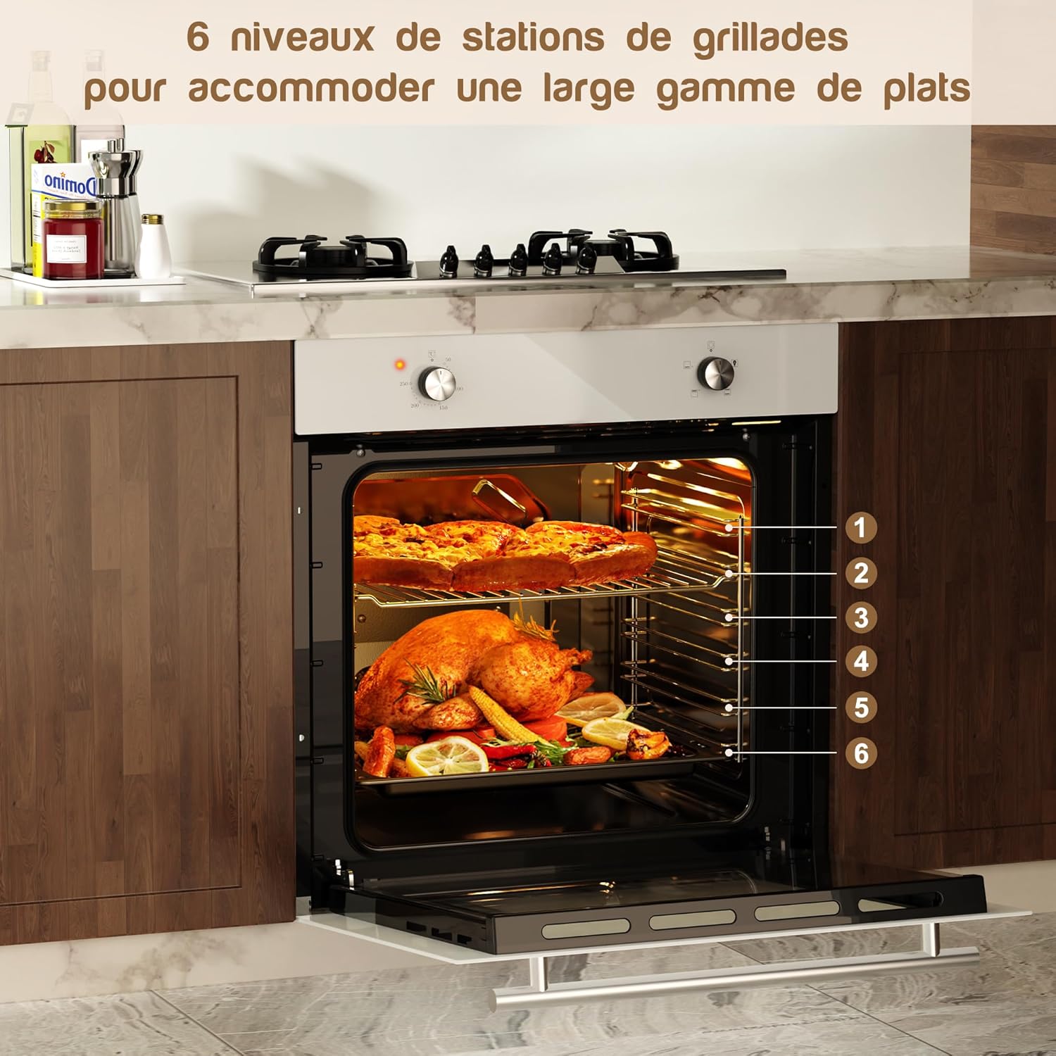 Disaenvir - four encastrable blanc 60 cm - vapeur, pizza, 65L, 3D, 4 fonctions