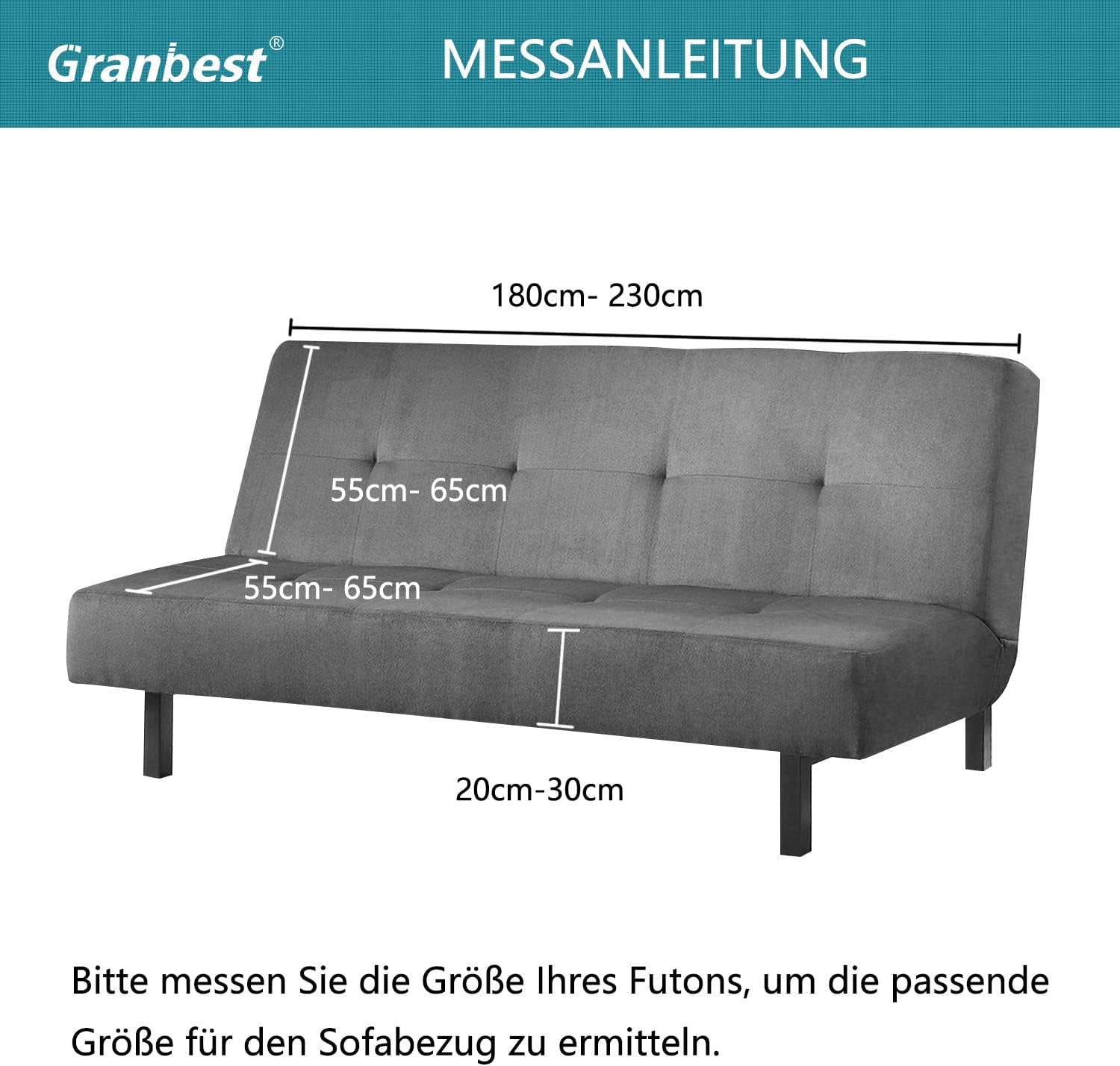 Granbest - housse futon sans bras - noir - imperméable, élastique, antidérapante