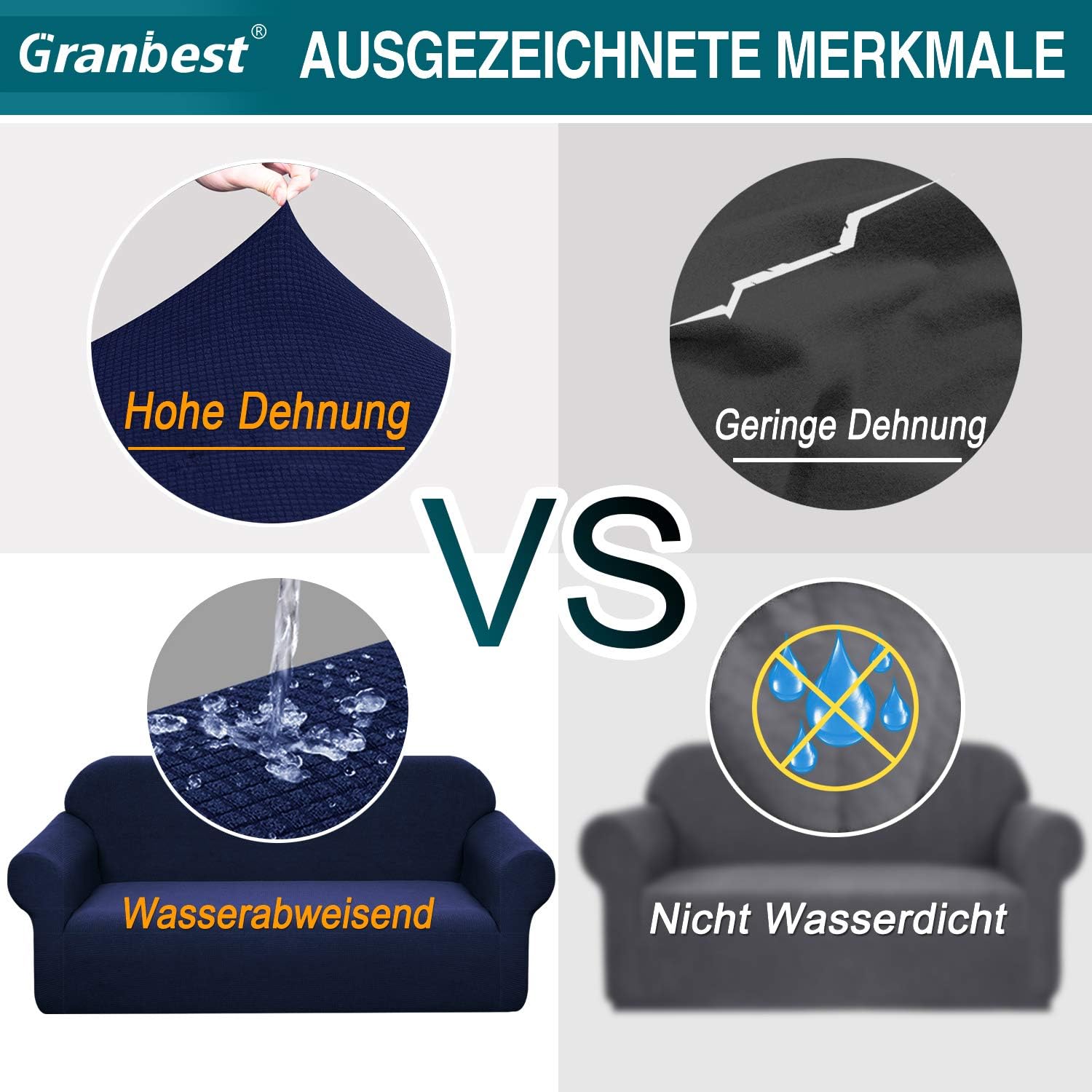 Granbest - housse canapé Jacquard stretch imperméable 2 places mousse antidérapante