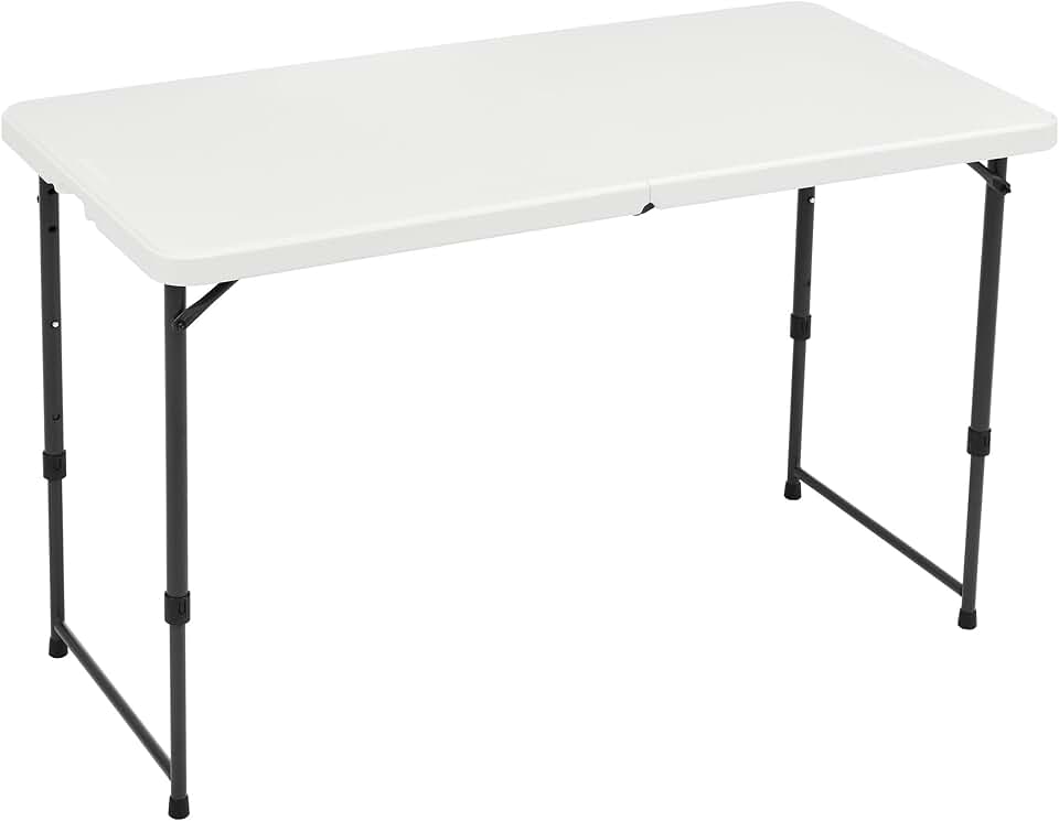maxxi-dealz Basics - Table pliante série blanche - 121x60x86 cm - 4 hauteurs, poignée transport