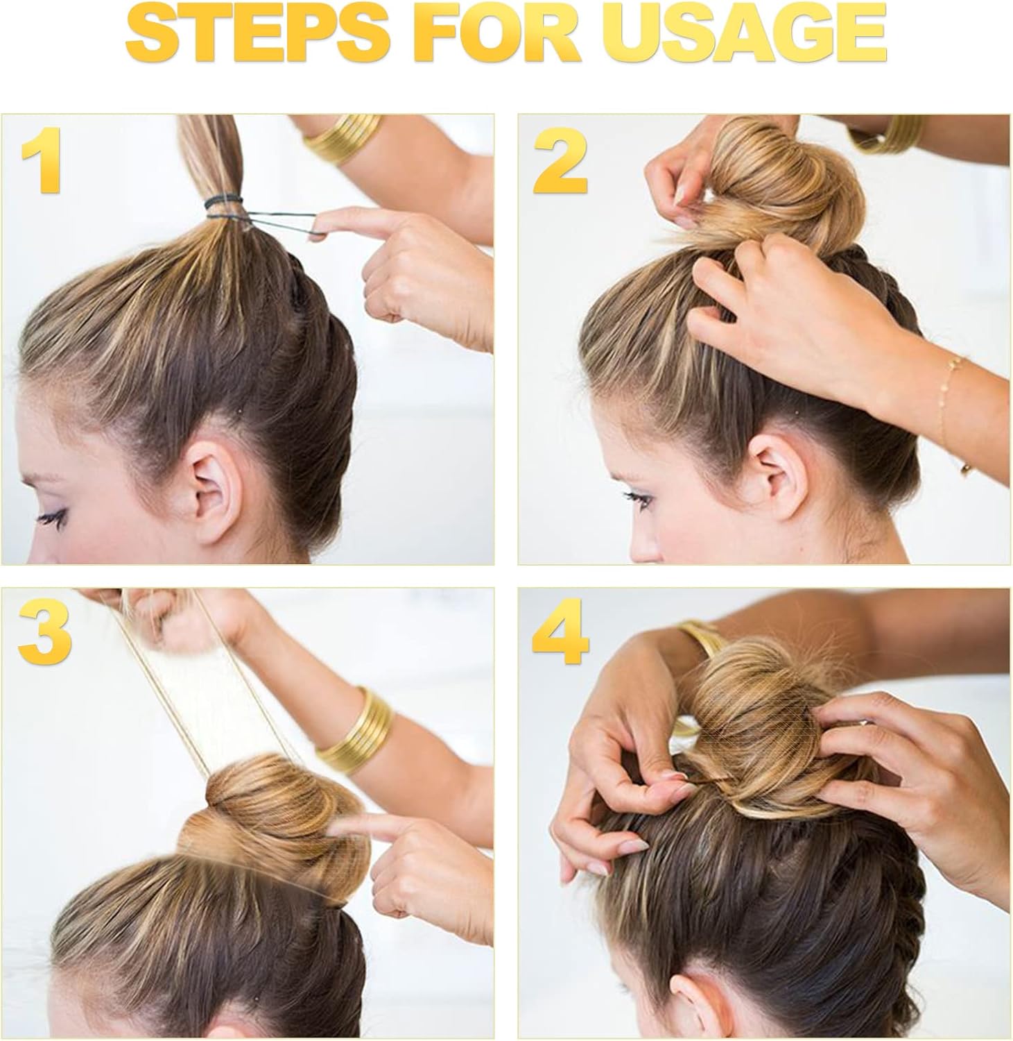 Filets à cheveux – 35 pièces – invisibles, élastiques, chignon, or