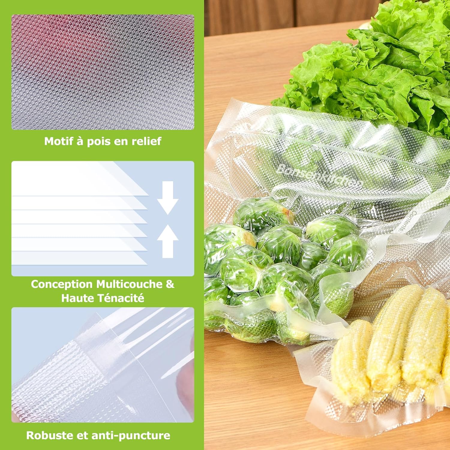 Bonsenkitchen - rouleaux sous vide alimentaire - 28x600cm et 20x600cm - sans BPA, lot de 6 - VB3211