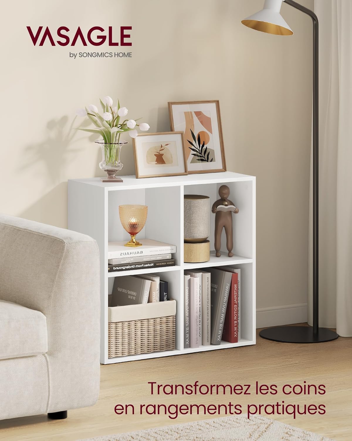 VASAGLE - bibliothèque cubique 4 compartiments - blanc - LBC476W01