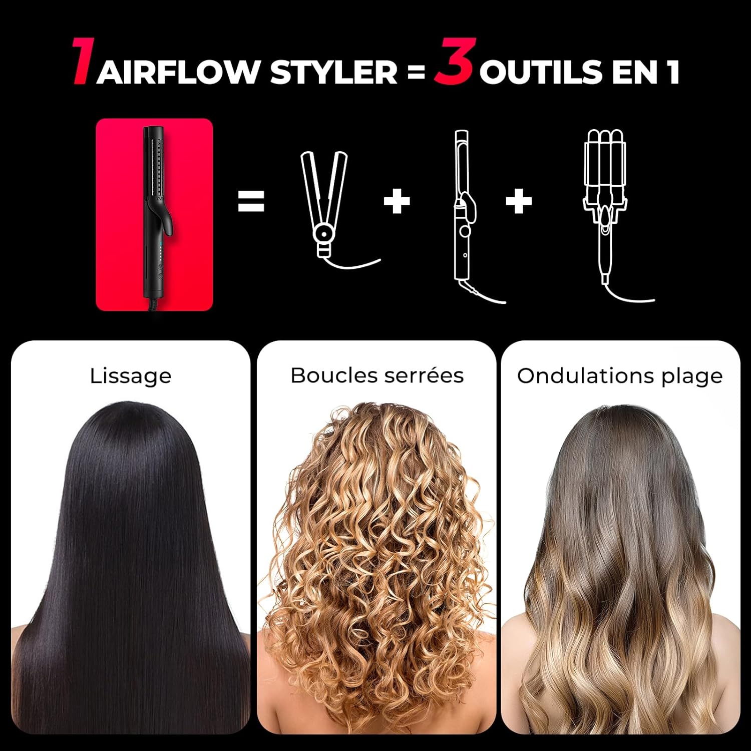 TYMO - Airflow série 32 mm - lisseur boucleur ionique, 5 températures