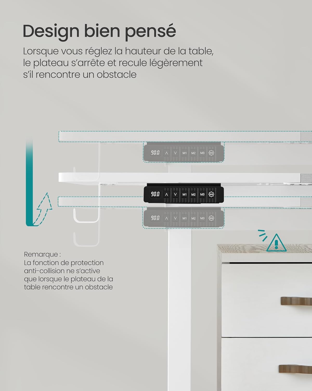 SONGMICS - Bureau électrique assis-debout - 140x60 cm - Hauteur réglable, mémoire 4 positions, blanc/gris - LSD016W02