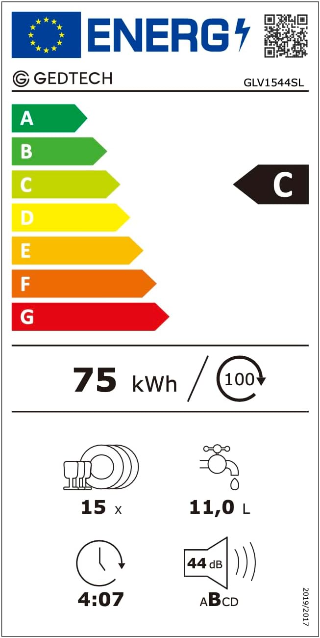 GEDTECH - Lave-vaisselle 15cv, 44 dB, éco, départ différé, silver, GLV1544SL