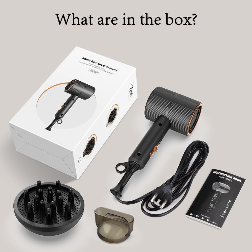 RESCIEN - Sèche-cheveux ionique pliable - 10x7x19cm - 2000W, léger, sèche rapidement, voyage - 2026