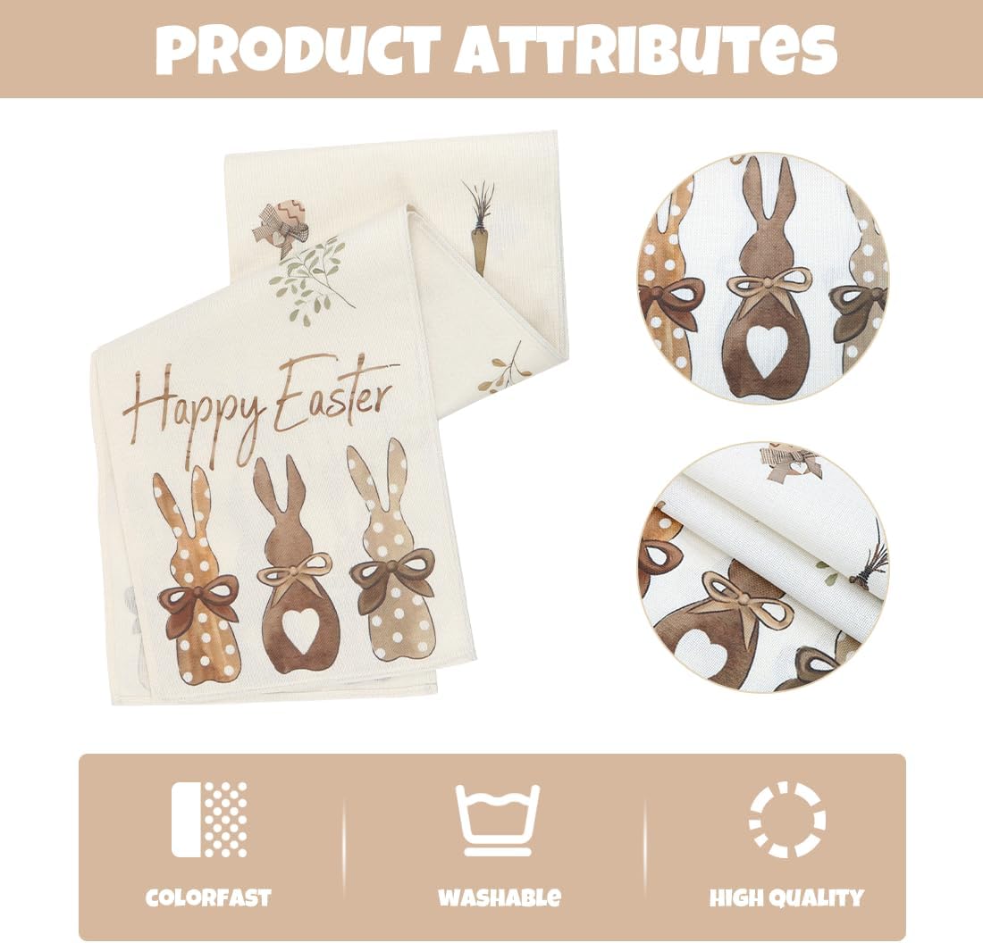 Chemin de table Pâques - motif lapin, 33x180 cm, lavable, déco salon