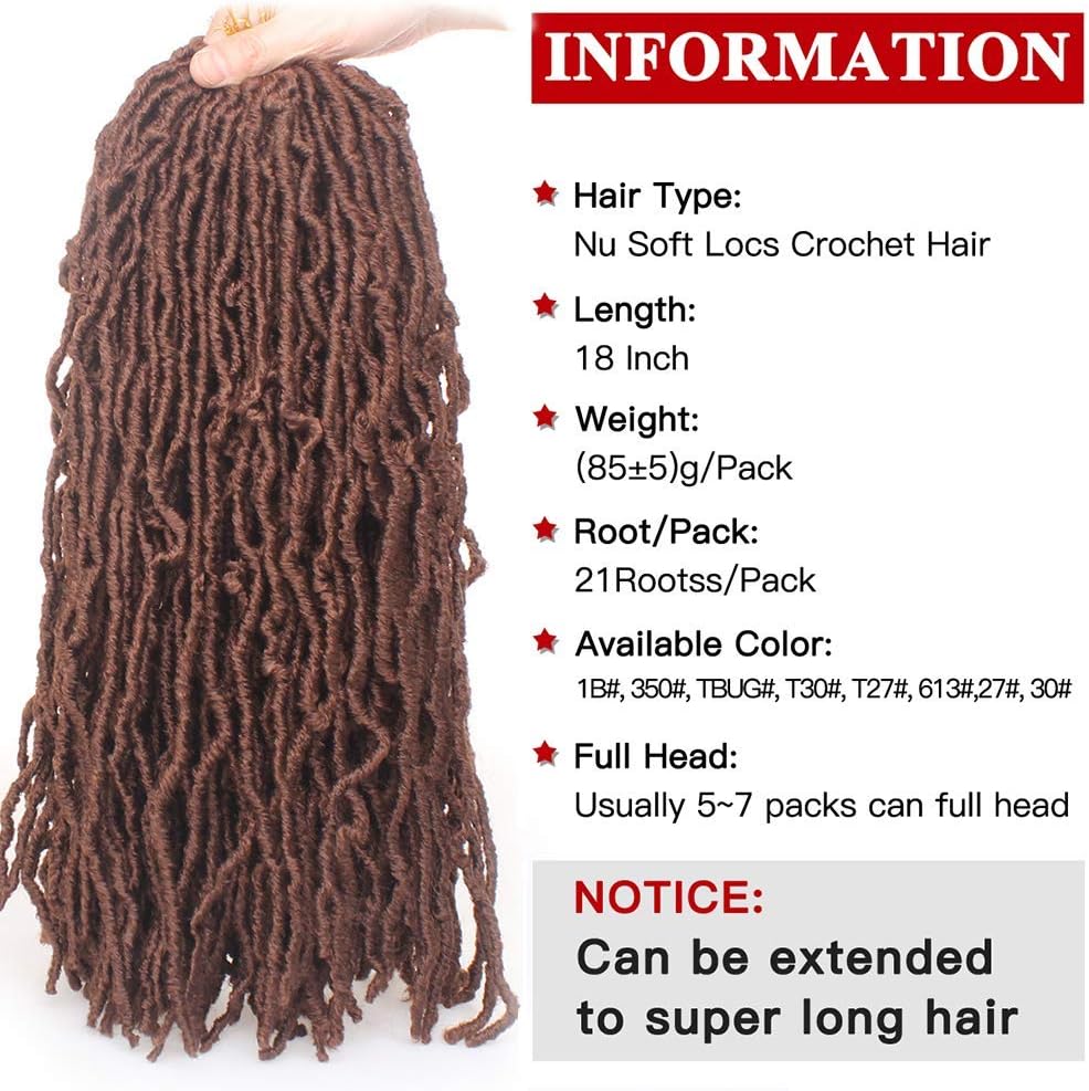 Xtrend - extensions Nu Locs naturelles, 45,7 cm, brun foncé, 12 mèches