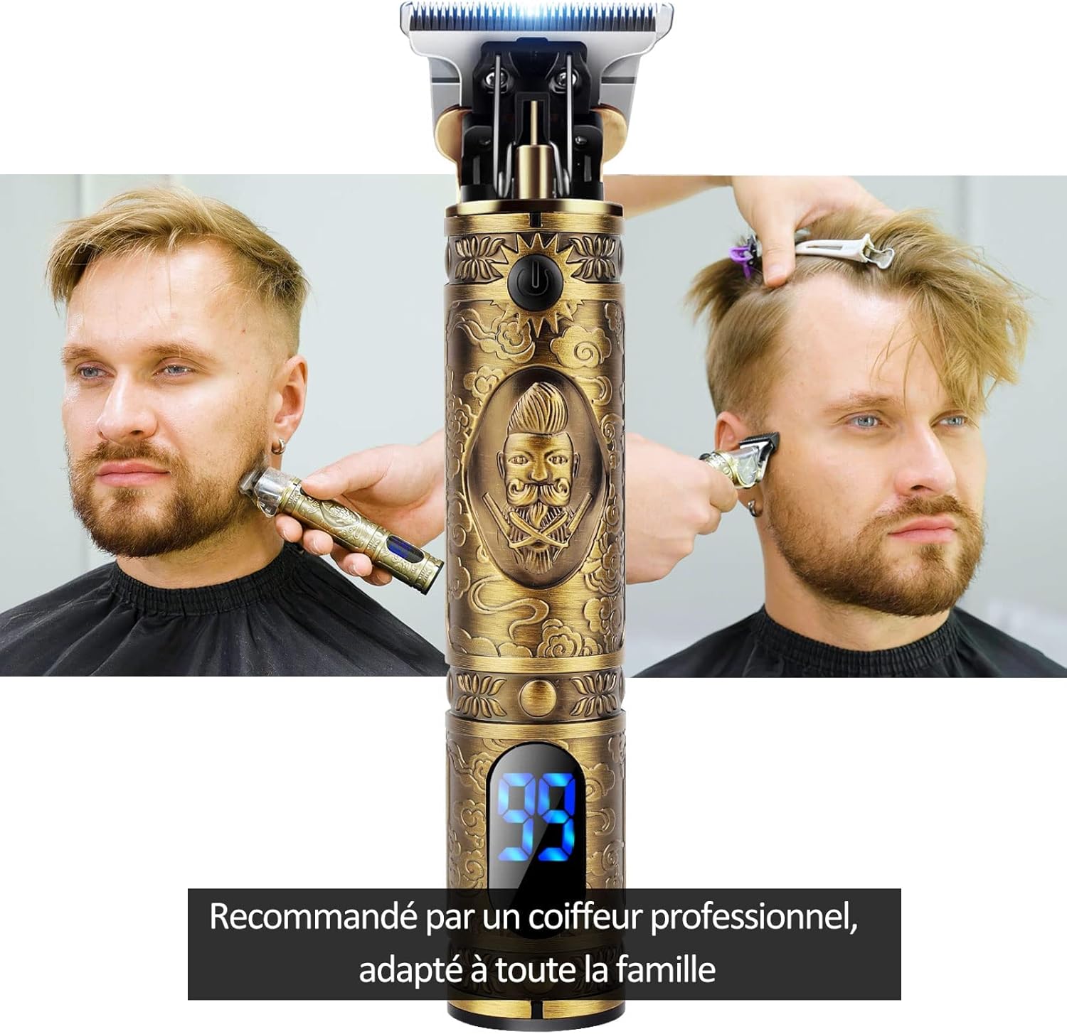 YiLFo - tondeuse cheveux homme pro, LED, sans fil, silencieuse, rechargeables, YiLFo