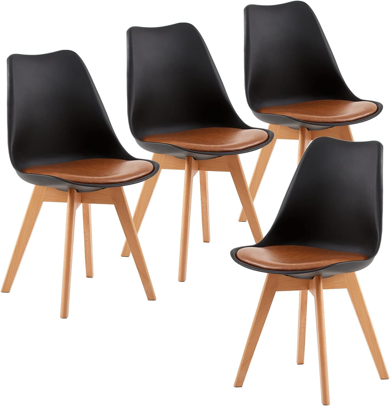 EGGREE - Chaises Scandinaves - assise rembourrée PU, pieds hêtre, lot de 4