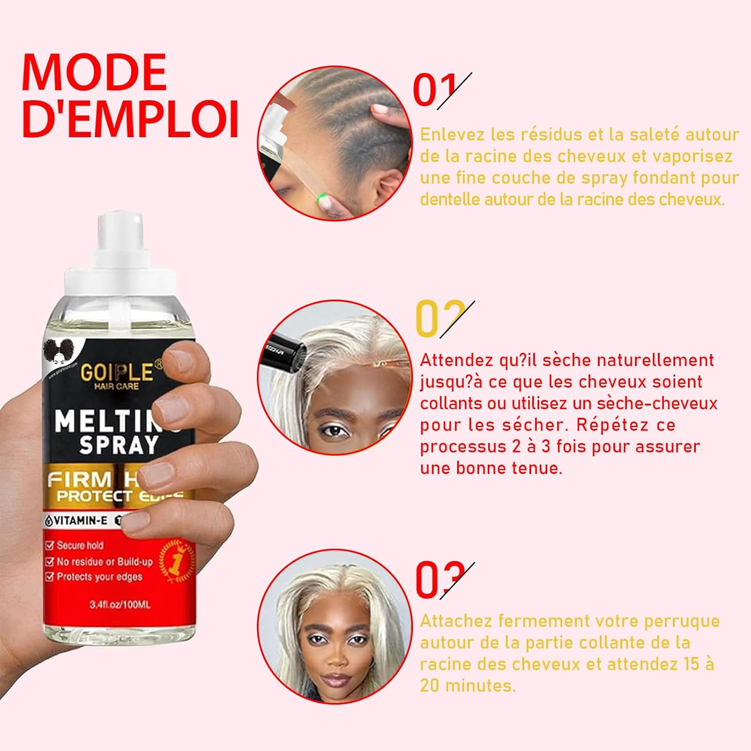 Spray pour lace - 3.4 fl oz - formule naturelle, protège cuir chevelu, fixation optimale