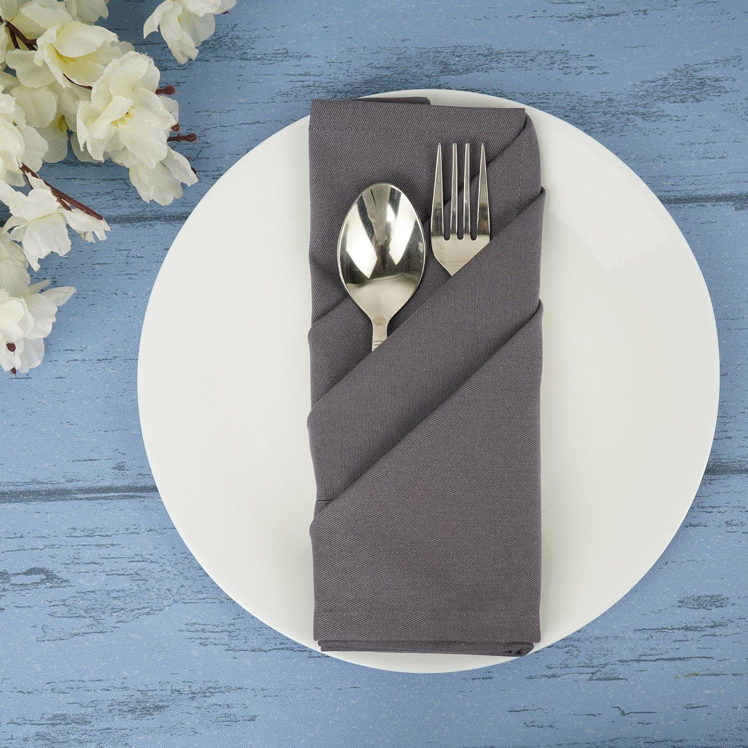 Sweet Needle - Serviettes de table coton 45x45 cm, lot de 12, tissu épais, coins arrondis, Charbon