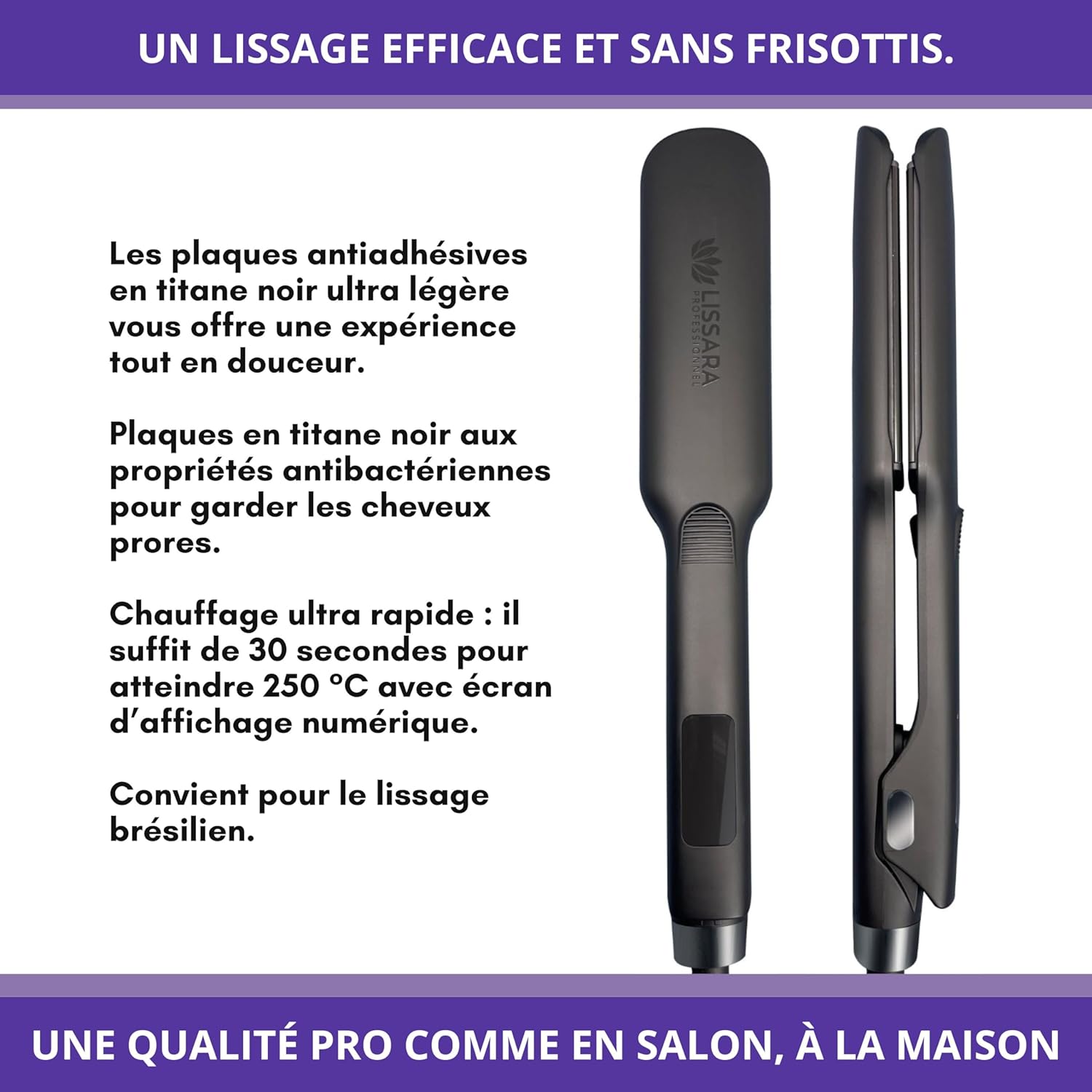 LISSARA - Wide Evolv - plaques larges titane noir, chauffe 250°C