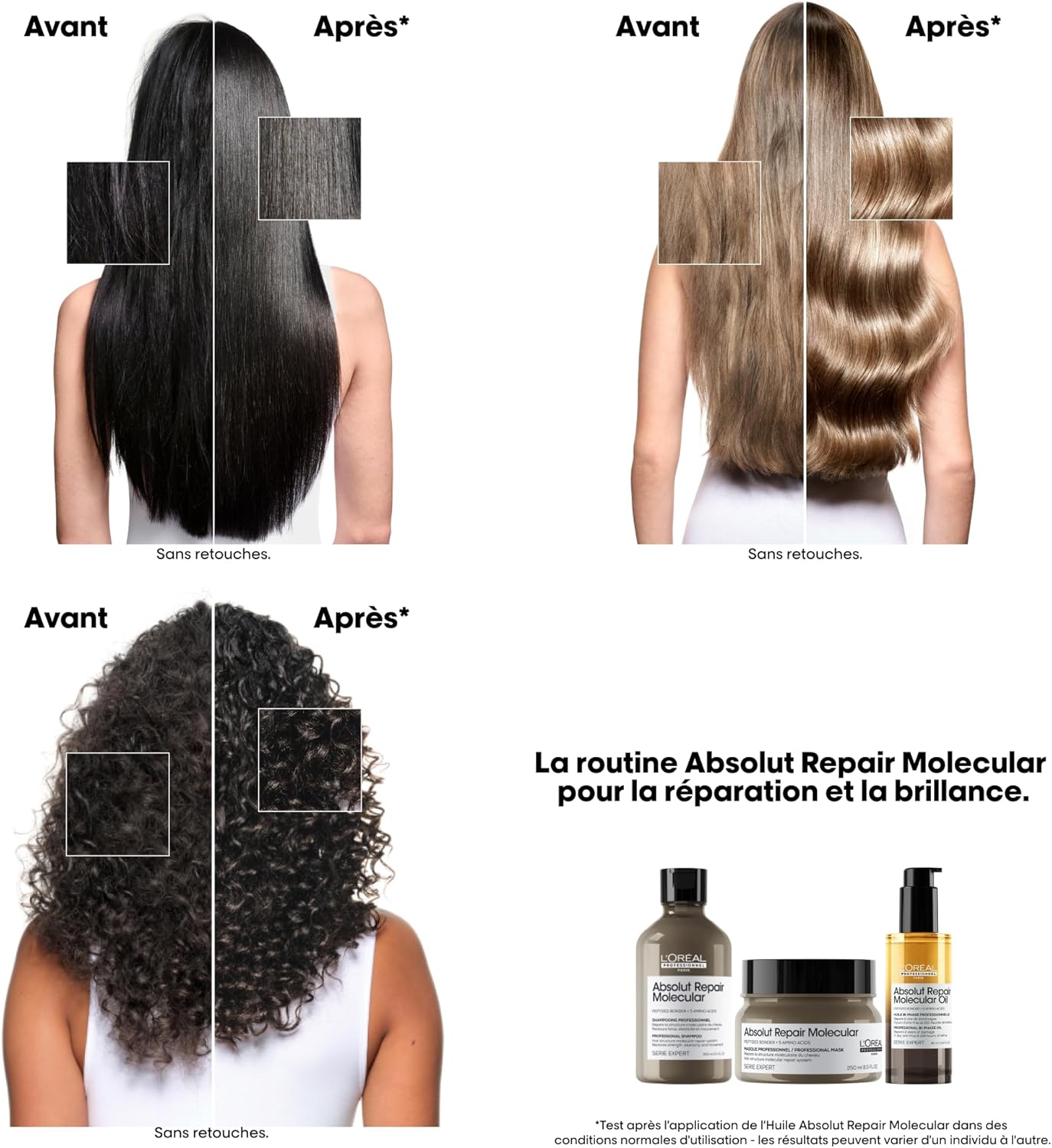 L'Oréal Professionnel - Absolut Repair Molecular - routine réparatrice cheveux abîmés - démêle, renforce, douceur