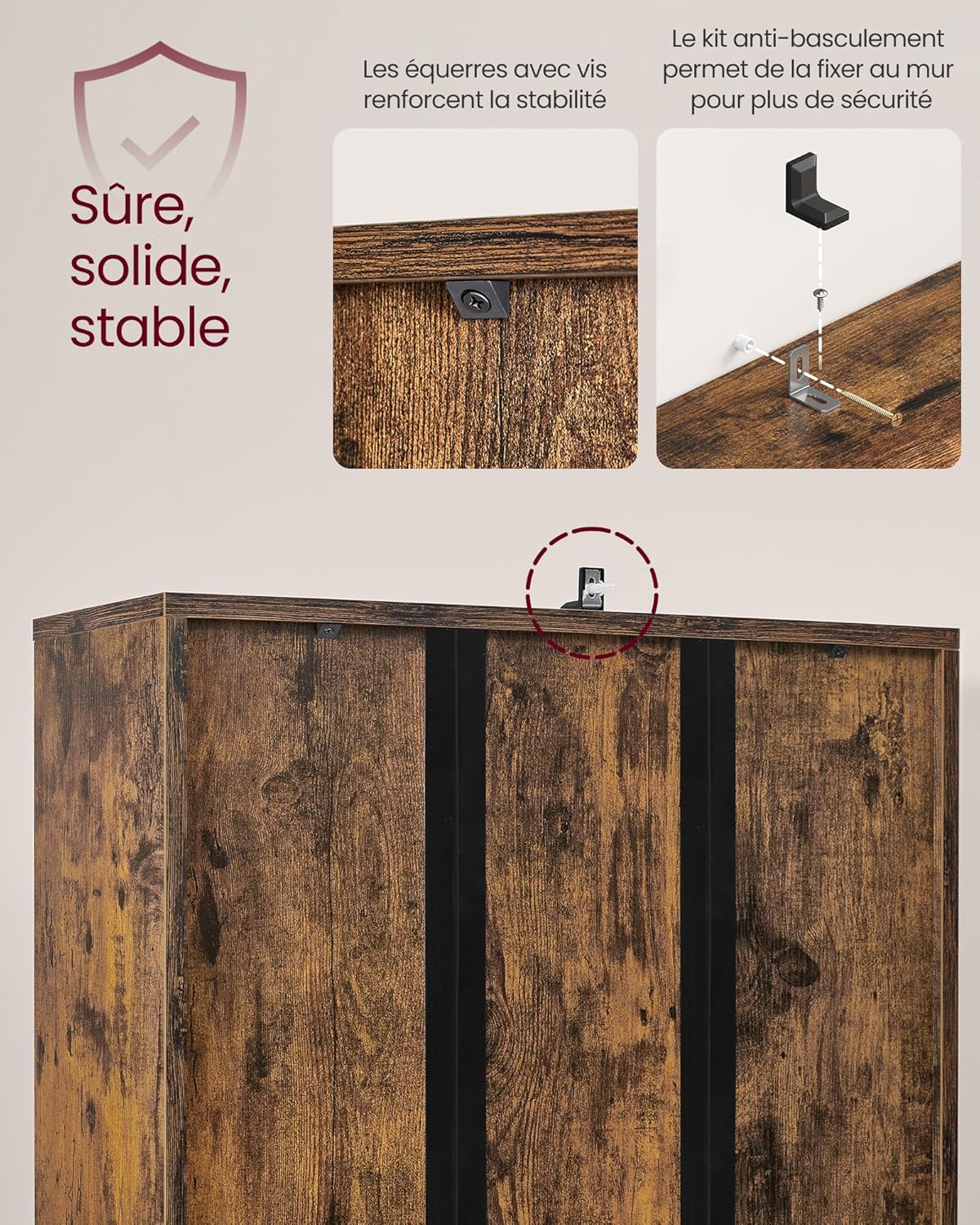 VASAGLE - Custos Collection - 24x60x175 cm - bibliothèque 6 niveaux, portes, rangement ouvert, marron rustique LBC402K01