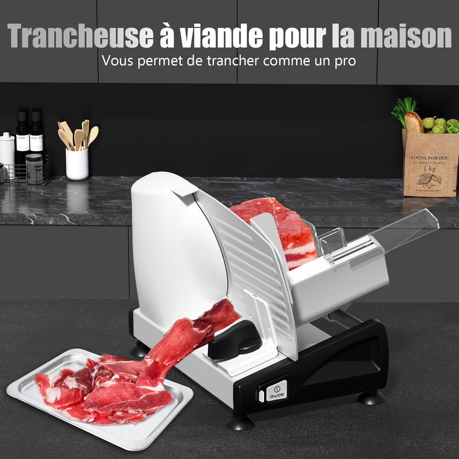 YASHE - Trancheuse électrique, 200W, lames inox 19cm, épaisseur réglable