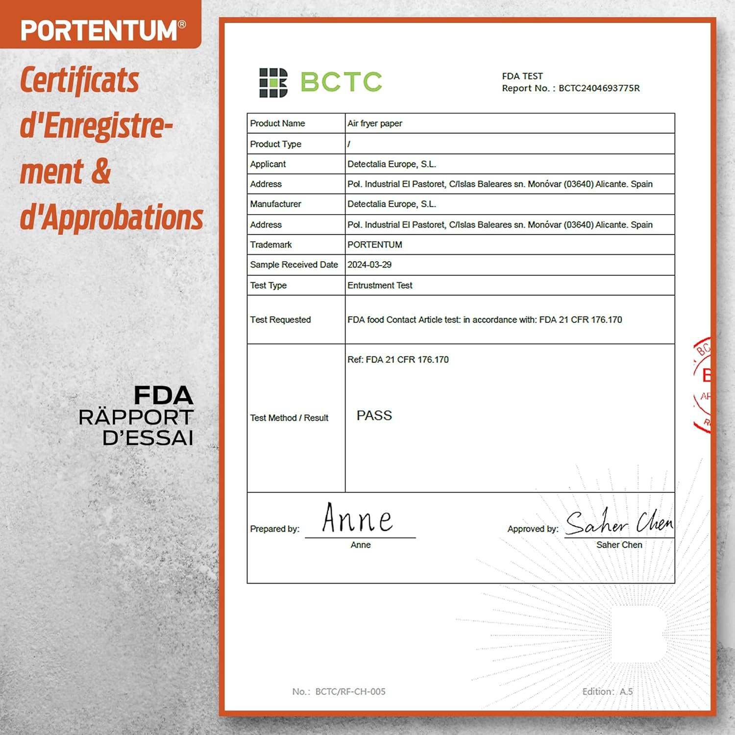 PORTENTUM - papier cuisson air fryer - 20x24cm - 100 pièces sans BPA