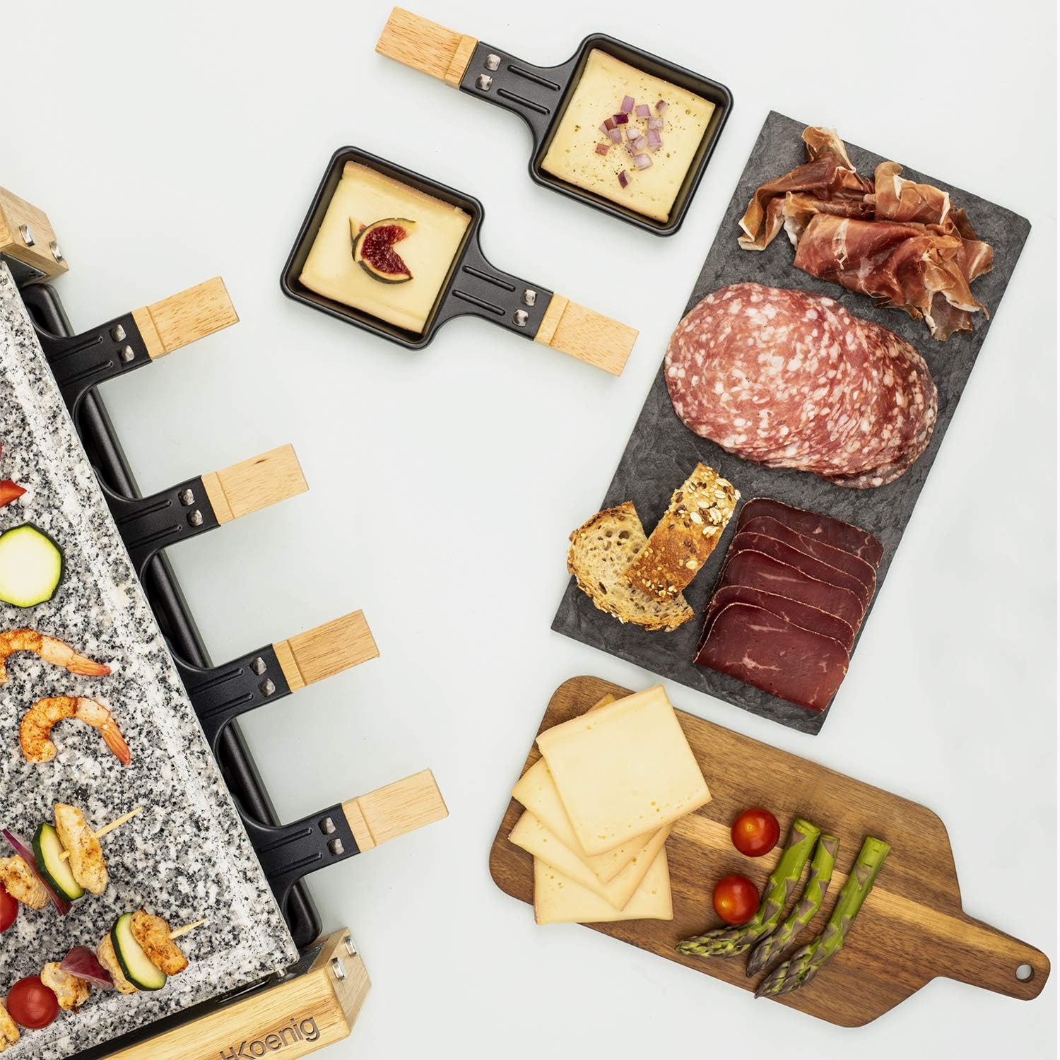 H.Koenig - WOD8 - appareil raclette 8 pers, pierre granit, bois naturel