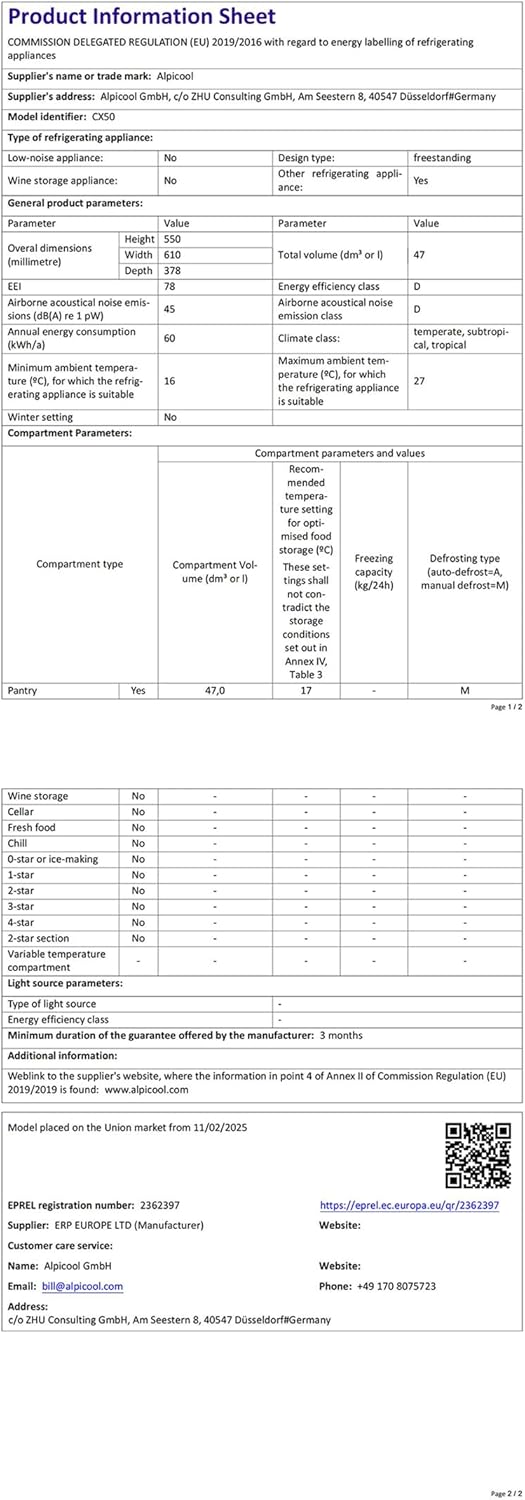 Alpicool - CX50 - 50L - Frigo portable, compression, maison, camping CX50