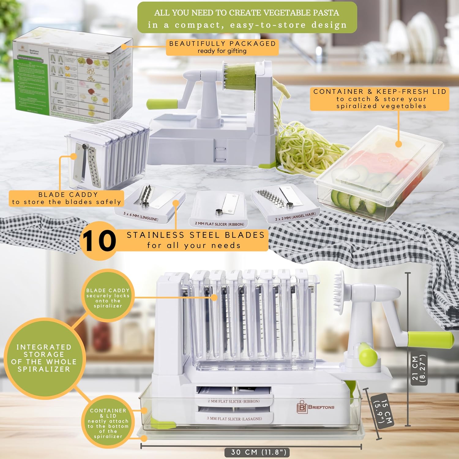 Brieftons - Spiraliseur 10 lames - robuste, idéal pâtes veggies