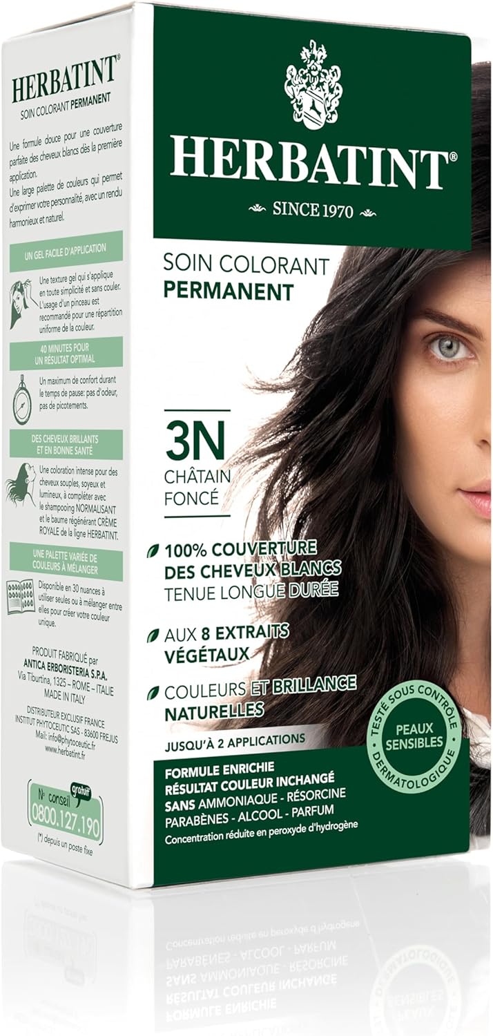 Herbatint - coloration permanente, 150ml - sans ammoniaque, couvre 100% cheveux blancs, 8 extraits bio, testée peaux sen