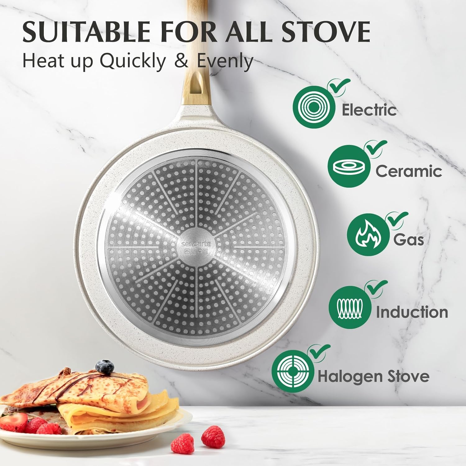SENSARTE - poêle à crêpes 26cm - céramique, induction, poignée ergonomique
