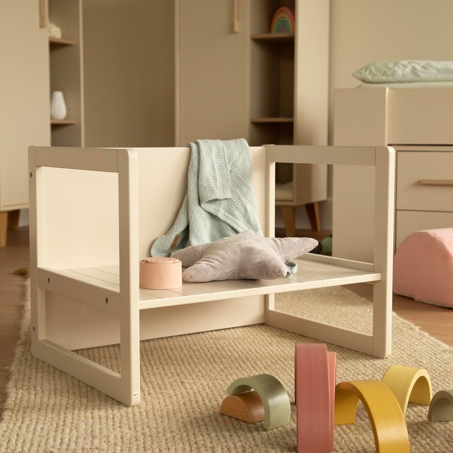 roba - Banc Enfant 2en1 réglable, 57x44 cm, convertible table/bureau, 60 kg, beige