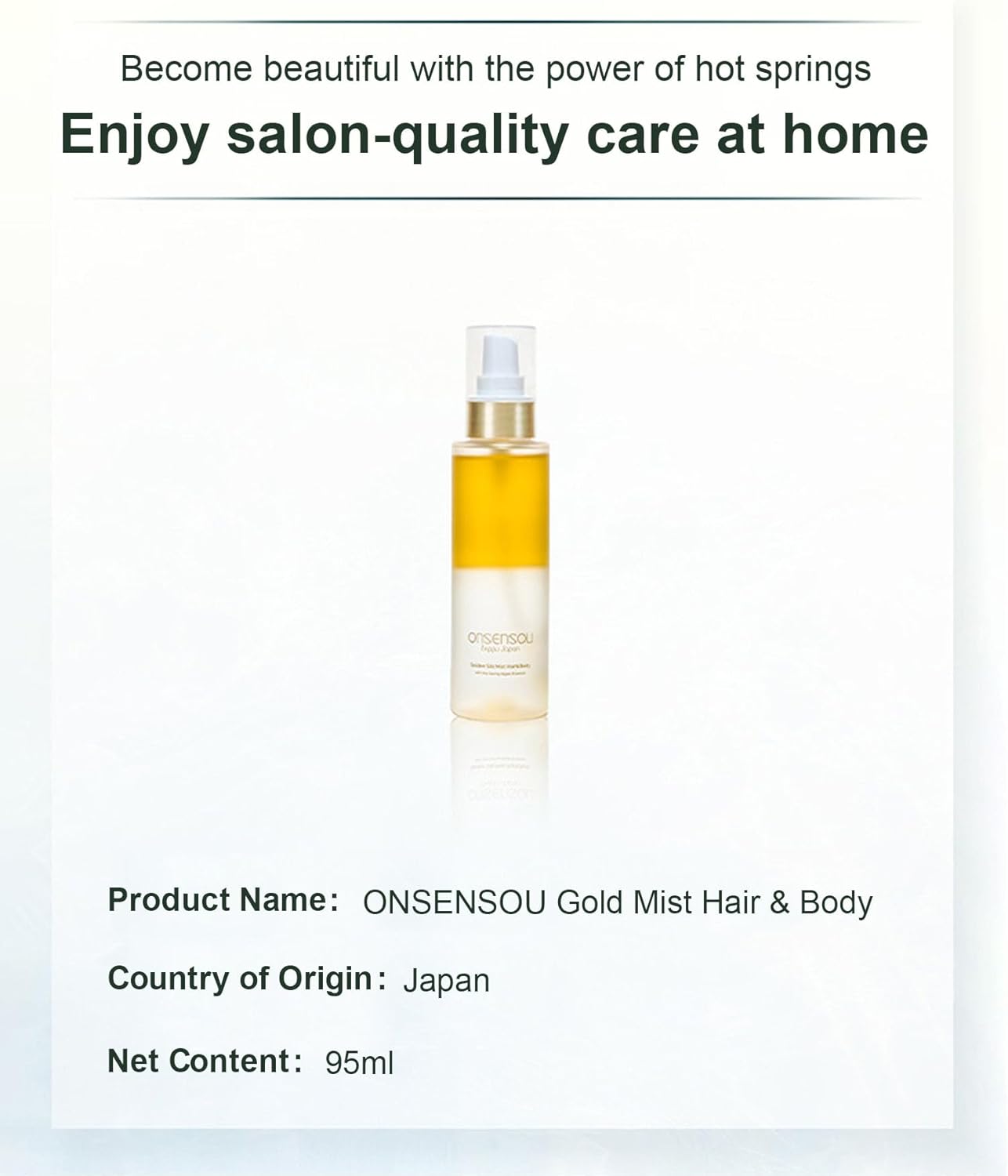 Huile capillaire - Gold Mist 95ml - spray hydratant corps et cheveux - soin cuticules, peau sèche, fabriqué au Japon