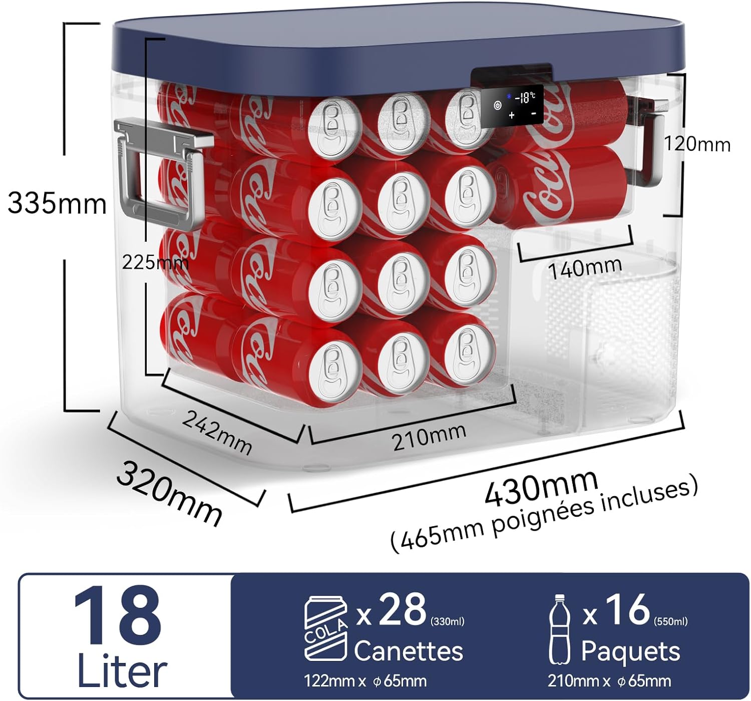 BINGI - Glacière Électrique 18L - Compacte, -18°C à +20°C, à compression