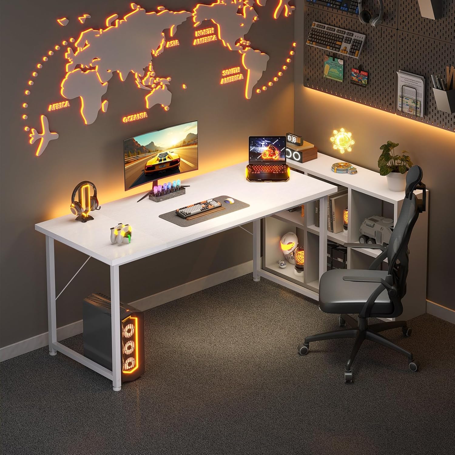 ODK - Bureau d'ordinateur, 140x50cm, blanc, table d'étude polyvalente