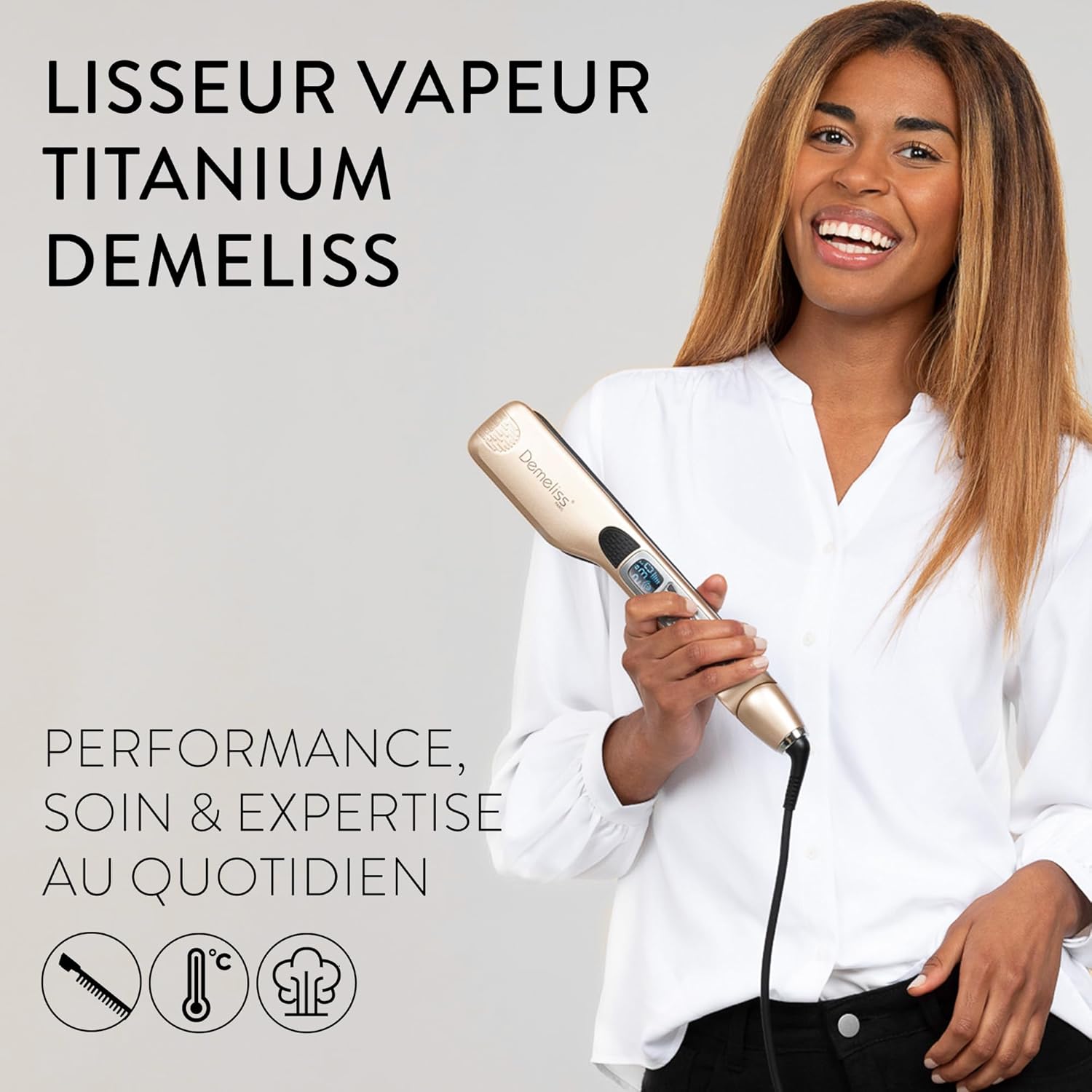 Saint Algue - Demeliss Lisseur vapeur titane, réservoir XL, 5 températures, tous cheveux TITANIUM