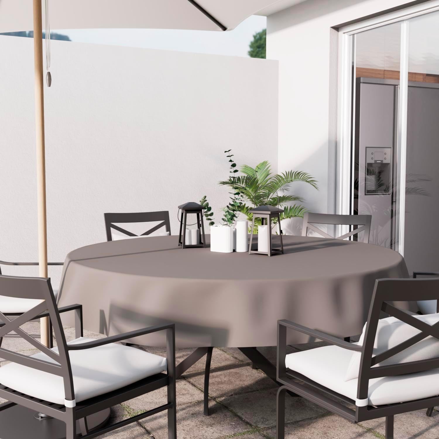 Soleil d'Ocre - Alix nappe ronde 180 cm - polyester, anti-tâches, moka