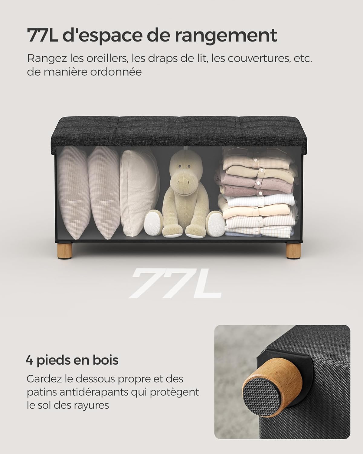 SONGMICS - Tabouret pliable, série LSF016B11 - 38x76x40cm - rangement 300kg