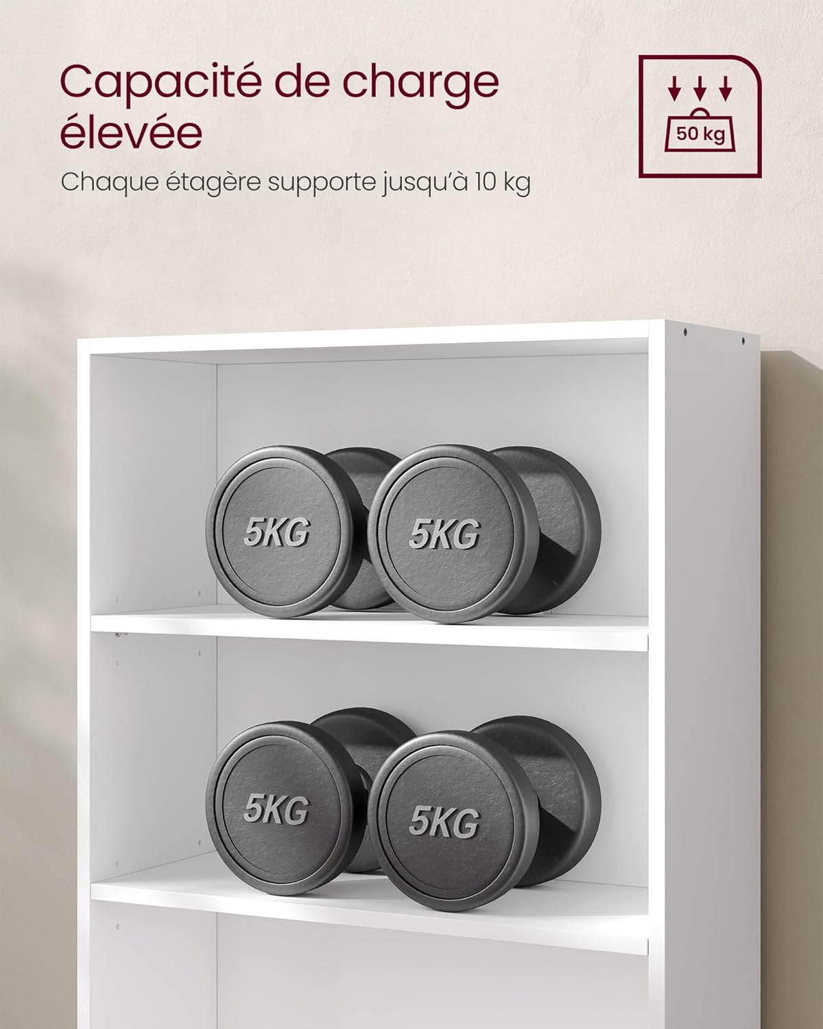 VASAGLE - étagère 4 niveaux - 24x60x107,7 cm - rangement blanc LBC164T14