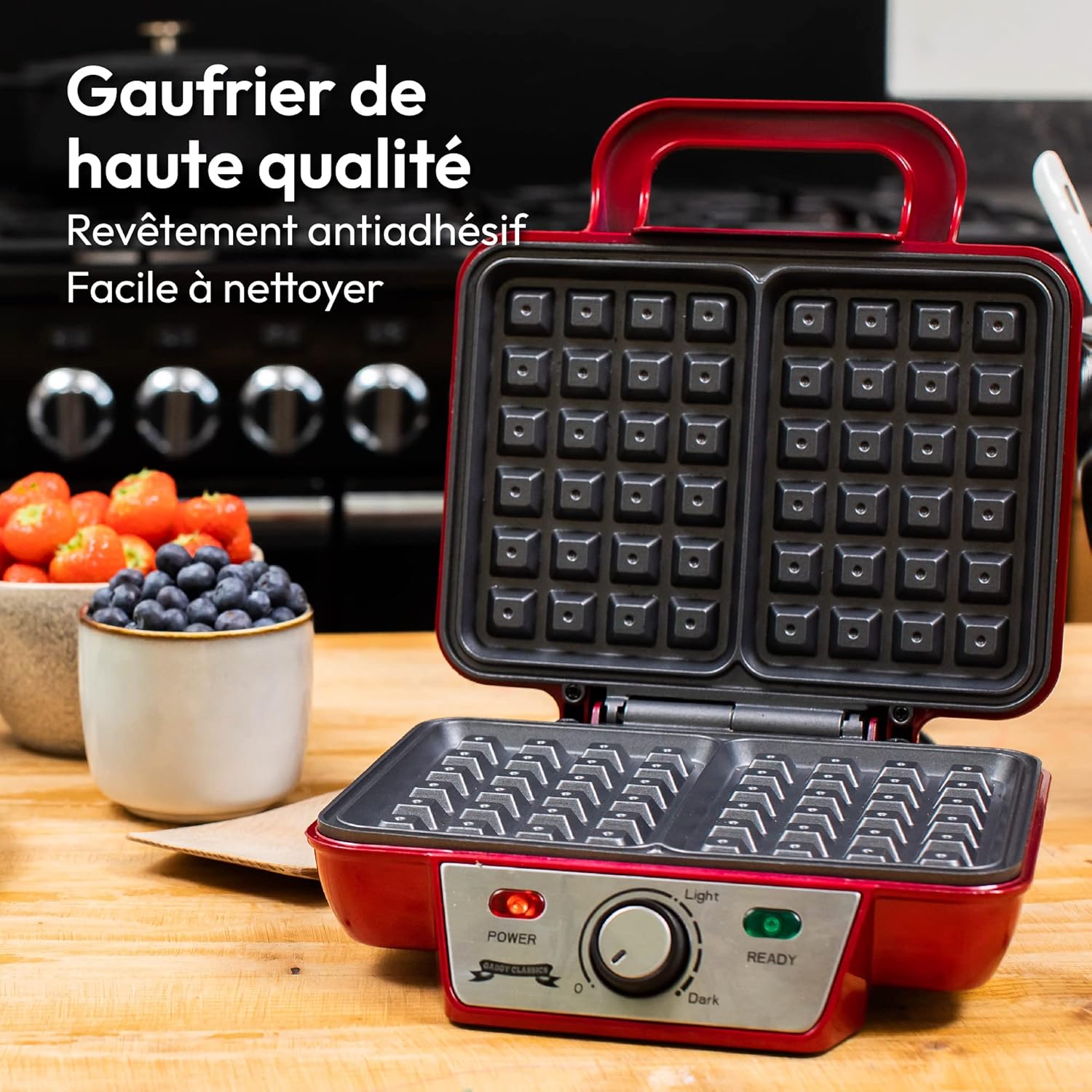 Gadgy - gaufrier, 23x16,8 cm, 1000W, antiadhésif, thermostat réglable