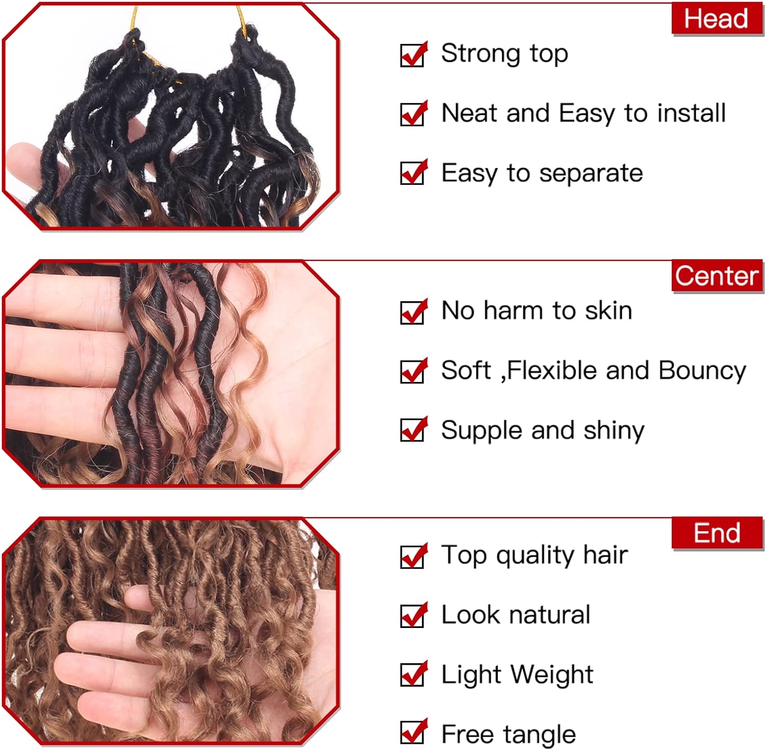 Xtrend - River Faux Locs 18 pouces - 3 tons, 14 brins, bouclés, crochet - 1B3027#