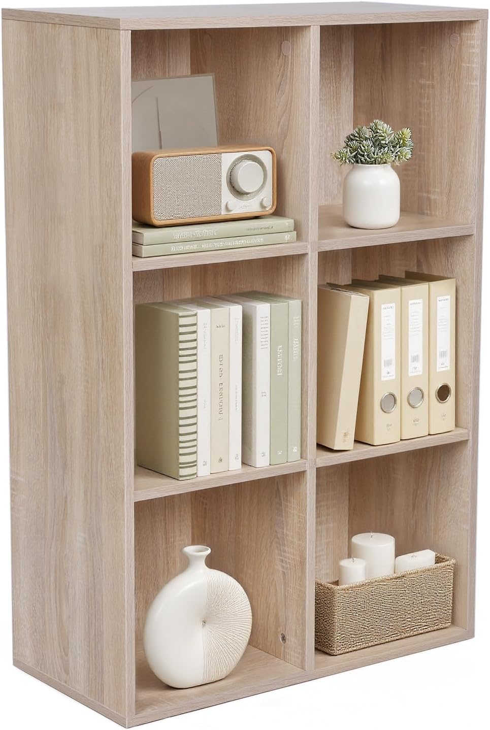 VASAGLE - étagère cubique 6 cases - bois chêne, rangement LBC203H