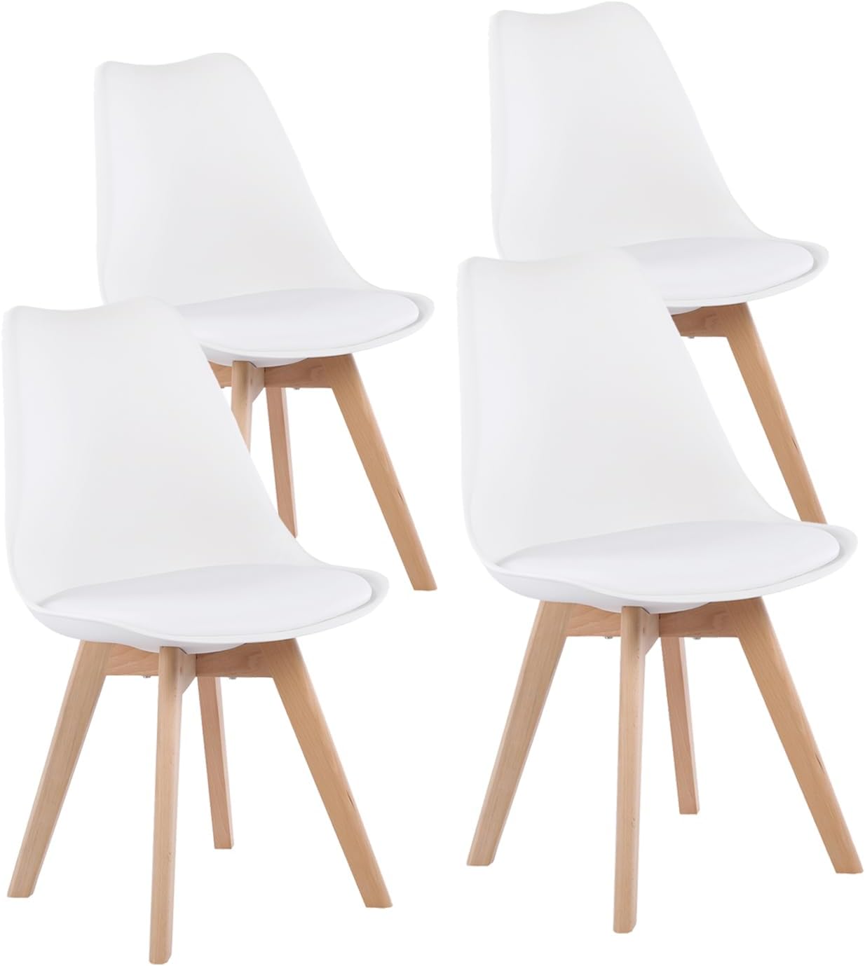 EGGREE - série scandinave - chaises 81x48x42 cm - assise rembourrée, pieds hêtre, lot de 4
