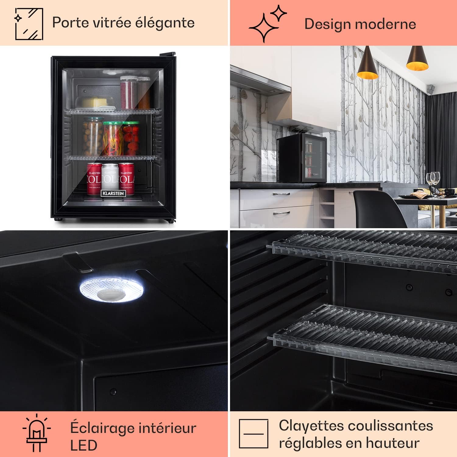 Klarstein – Mini Frigo 42L – compact, silencieux, étagères réglables