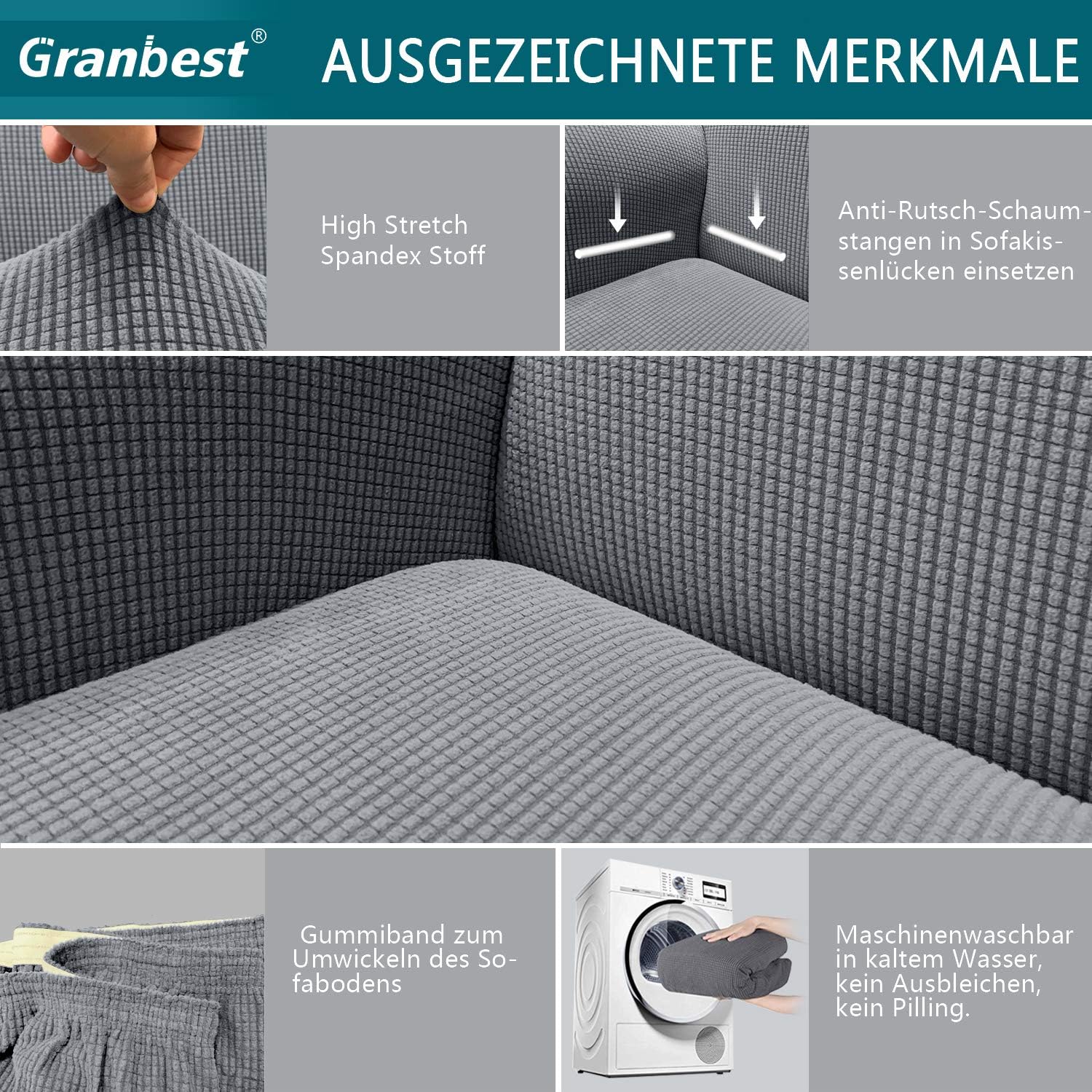 Granbest - housse canapé jacquard extensible 4 places - protection animaux