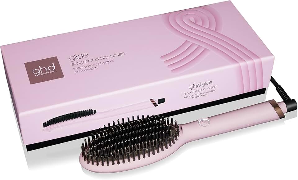 ghd - Brosse chauffante Glide Collection Pink - lissage rapide, anti-frisottis, pour cheveux secs