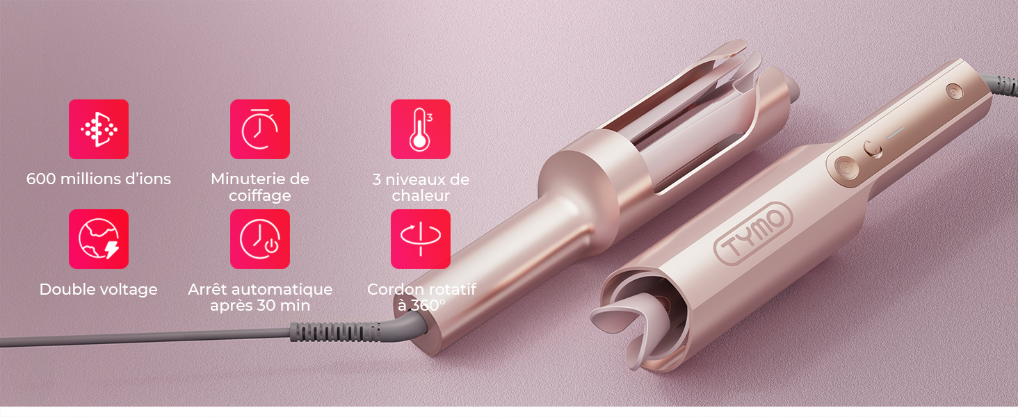 Série d'outils de maquillage ou cosmétiques métalliques roses affichés sur fond rose.