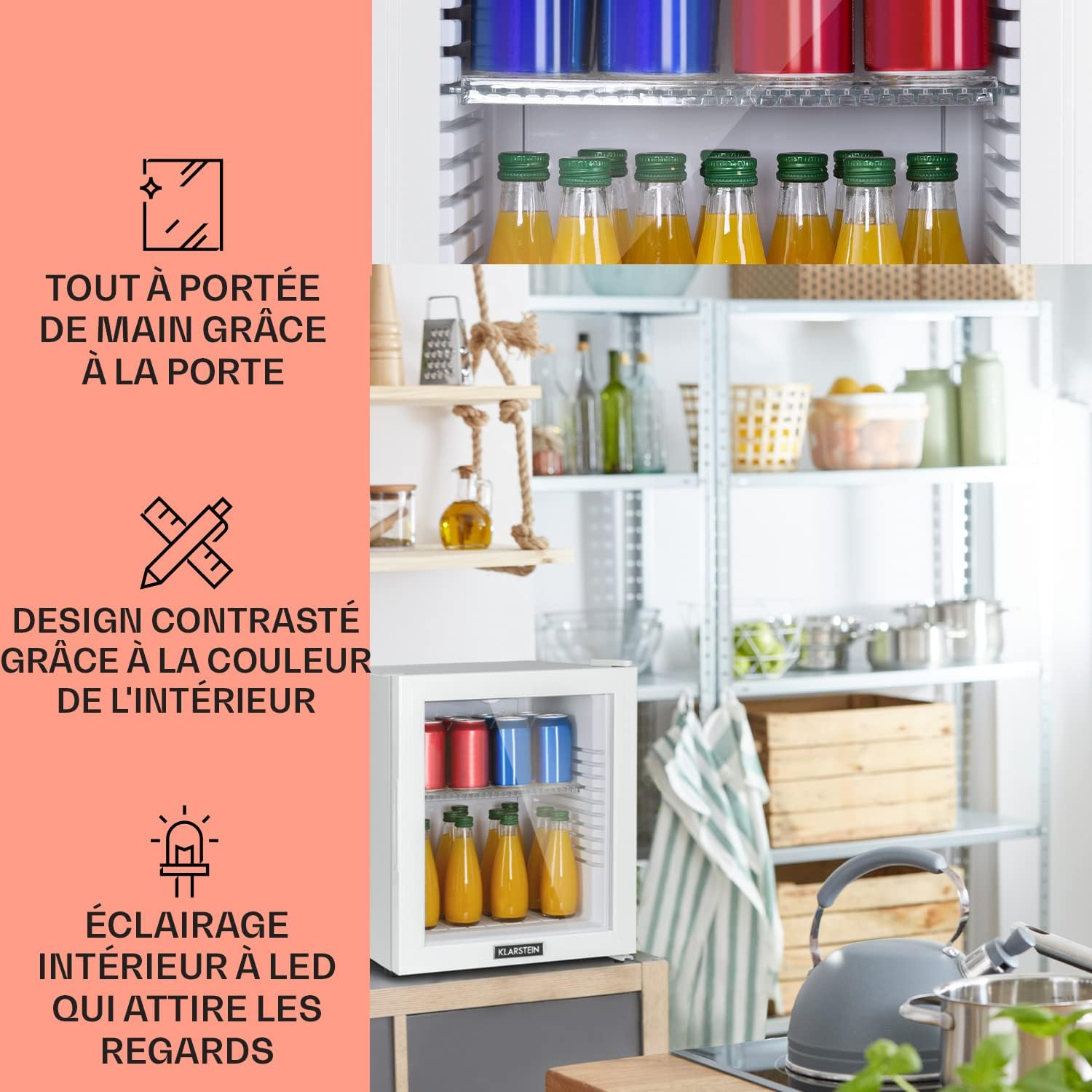 Klarstein - Mini Frigo 32L, silencieux, étagères réglables, 12-18°C