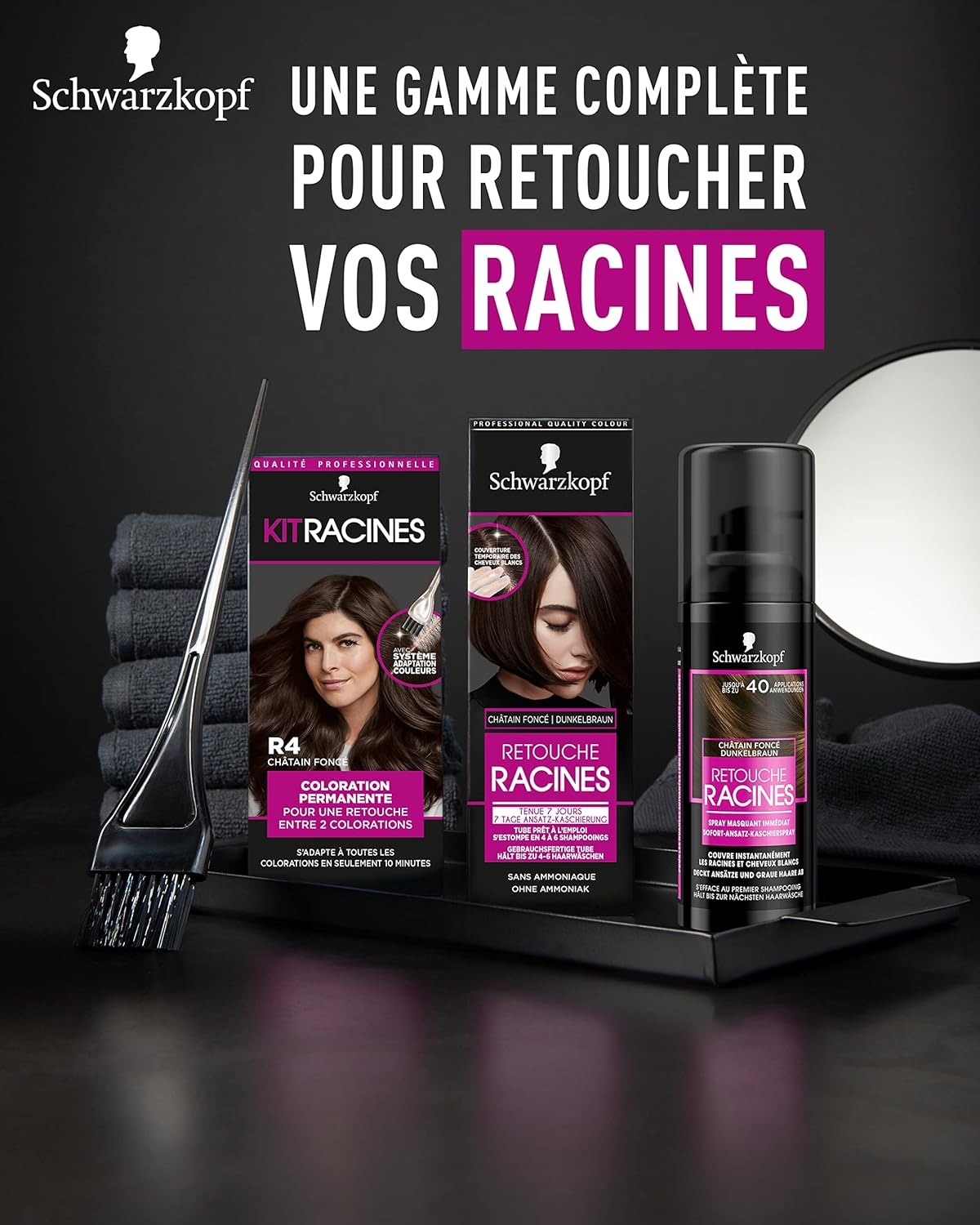 Schwarzkopf - Kit Racines - retouche racines nourrissante - lot de 3 - Châtain clair à châtain